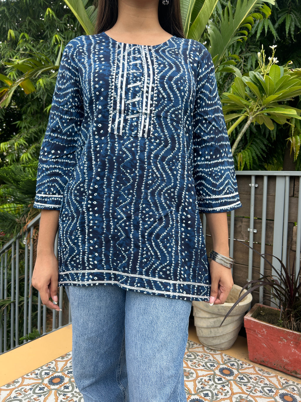 Blue Bandhej Noorani Kurti