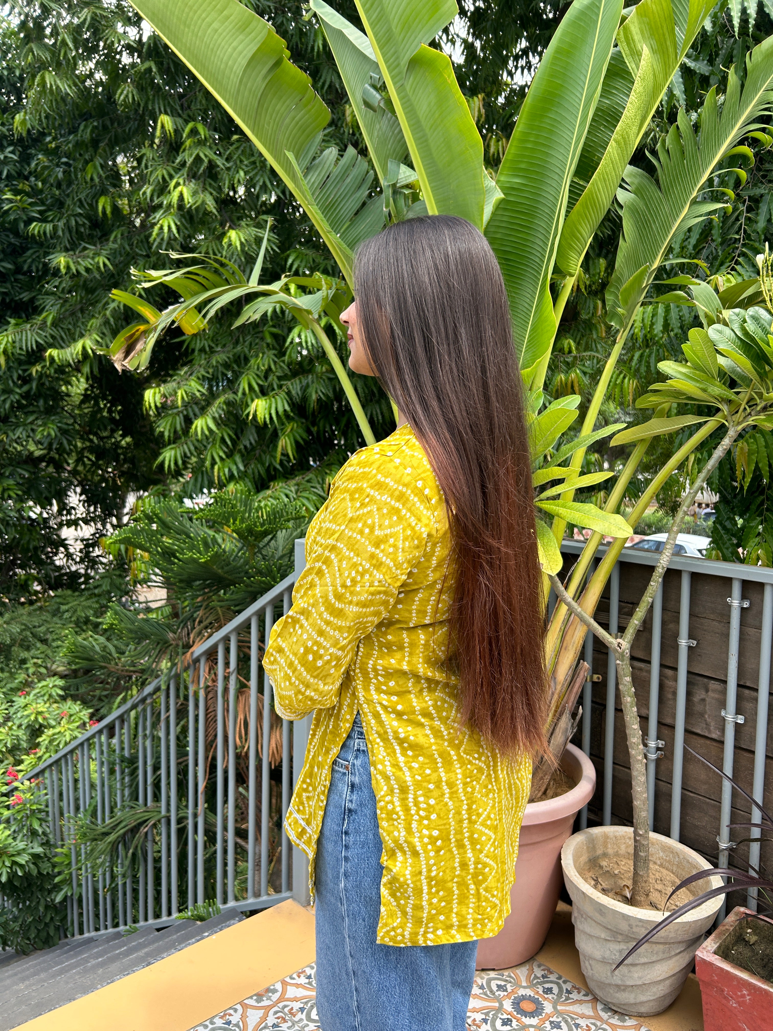 Yellow Bandhej Noorani Kurti