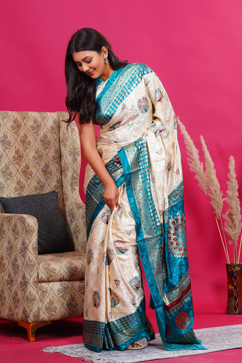 Green Golden Peacock Silk Saree