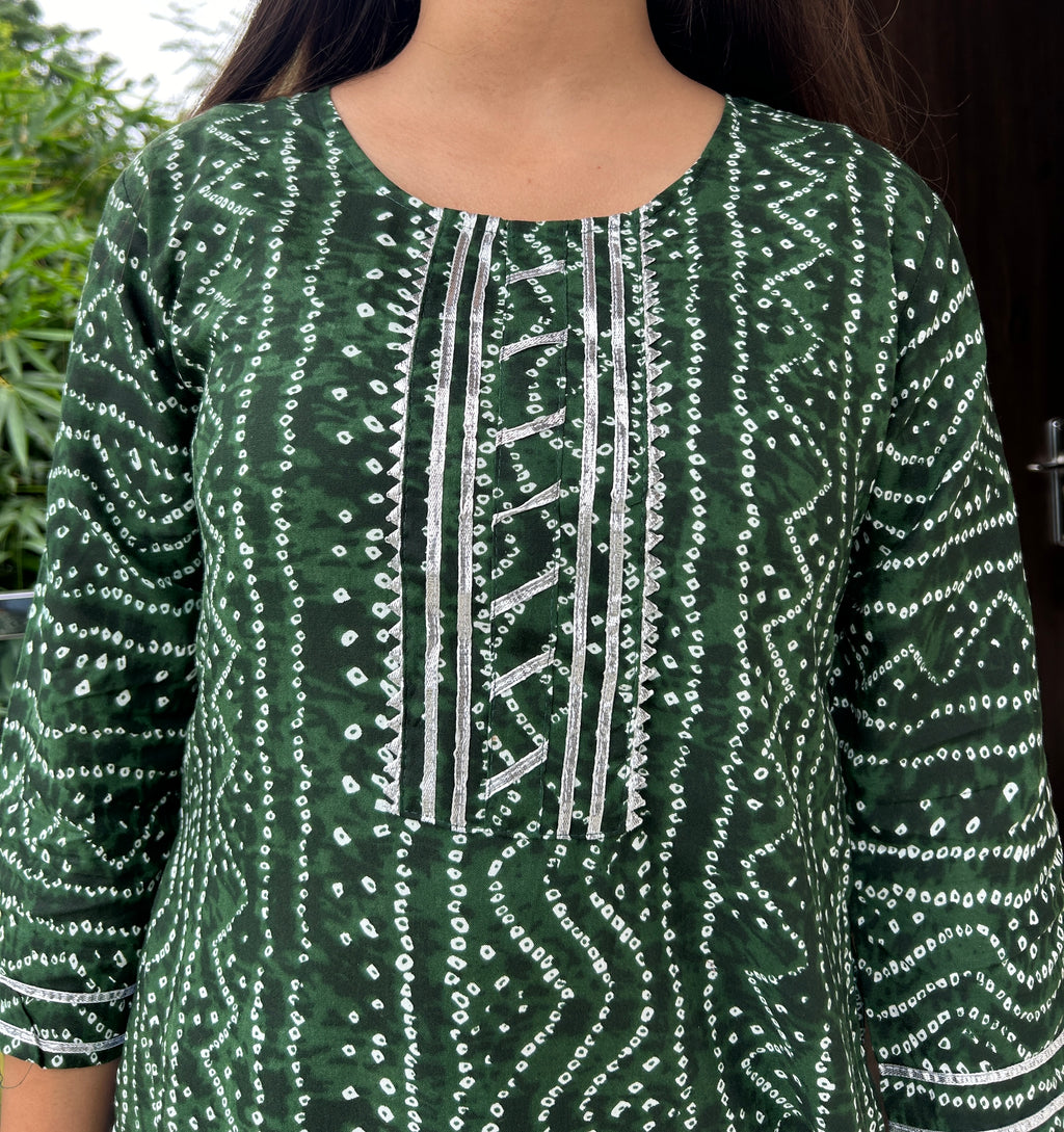 Olive Bandhej Noorani Kurti