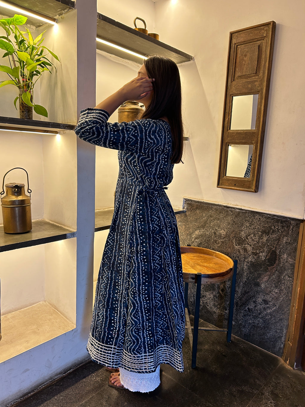 Blue Bandhej Meher Anarkali Kurti