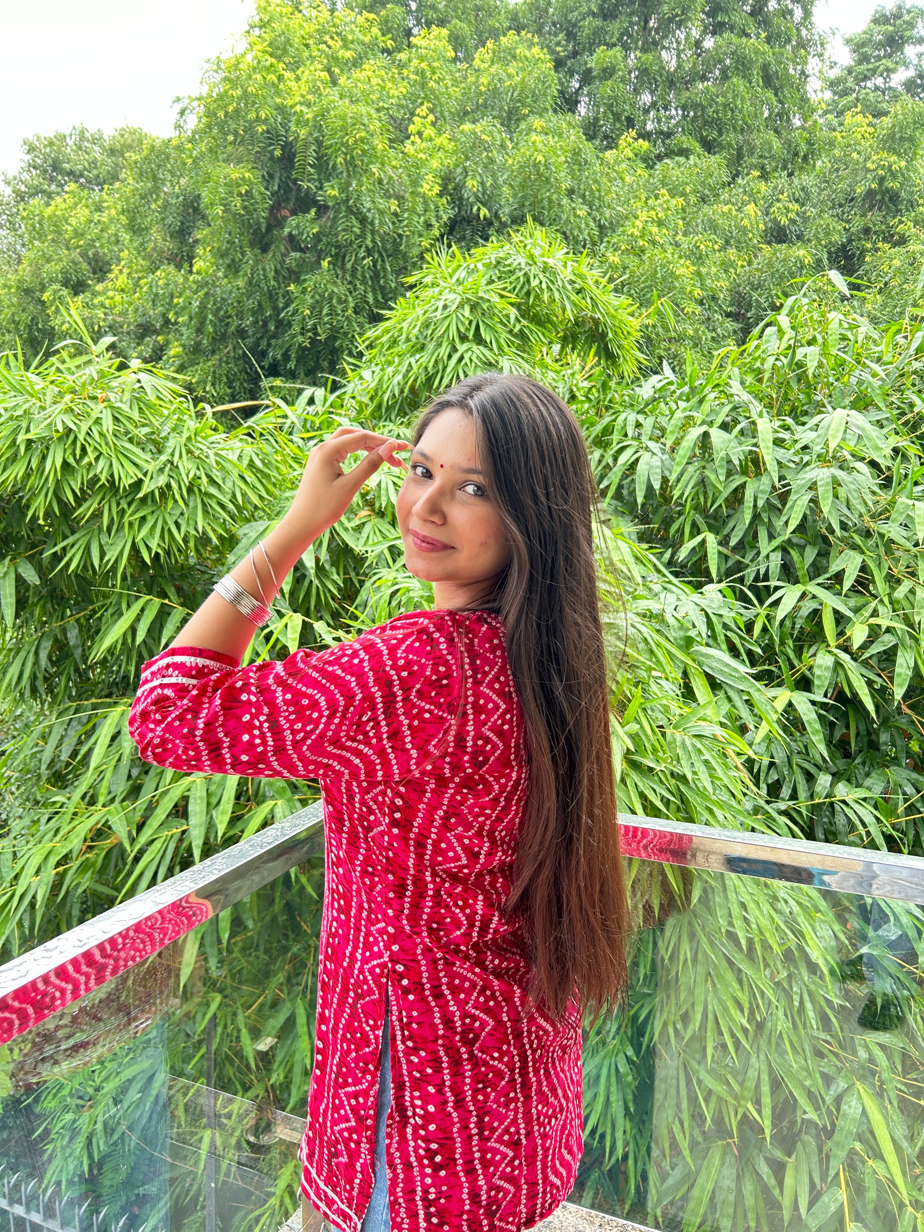Rani Pink Bandhej Noorani Kurti