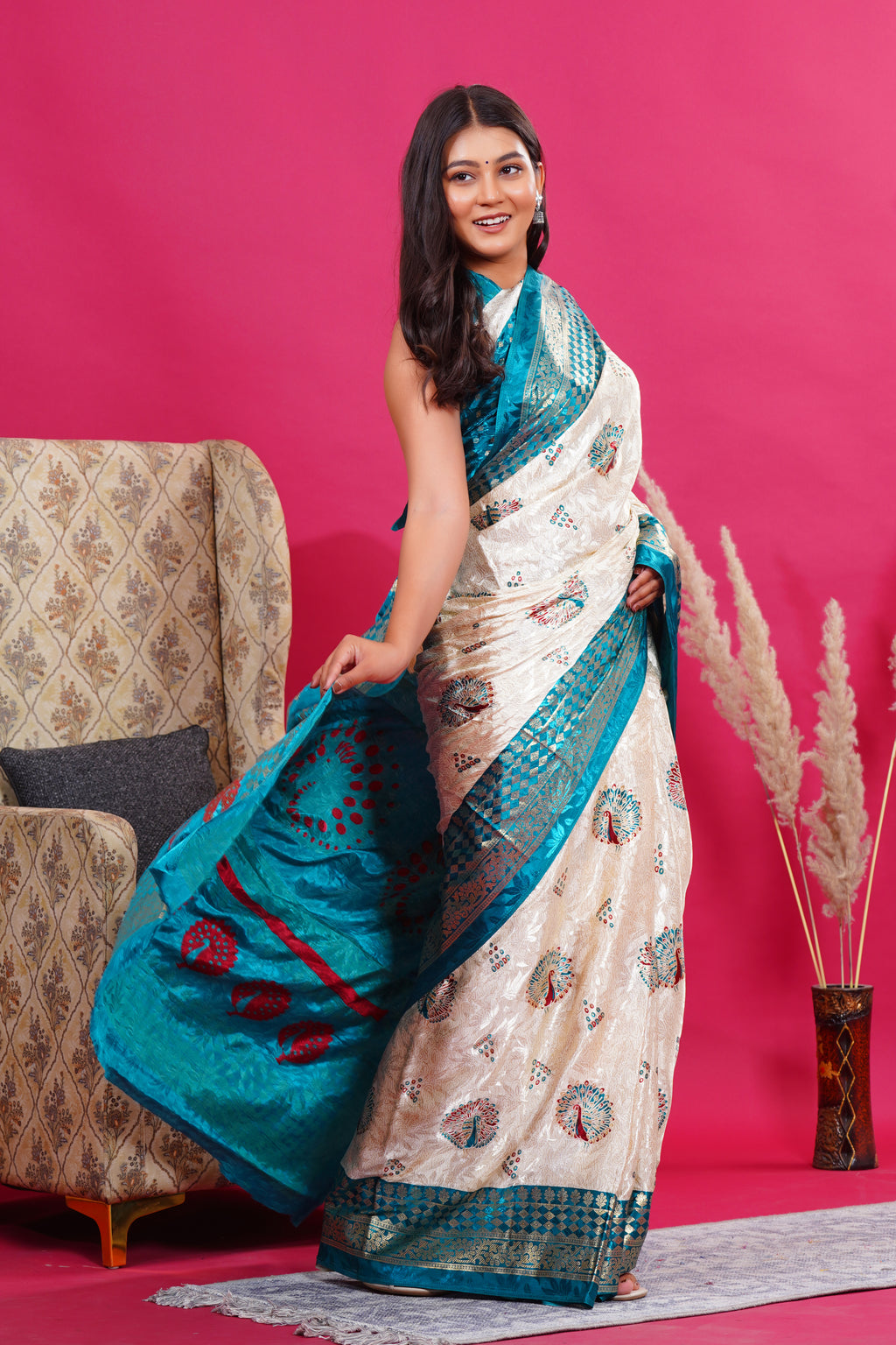 Green Golden Peacock Silk Saree