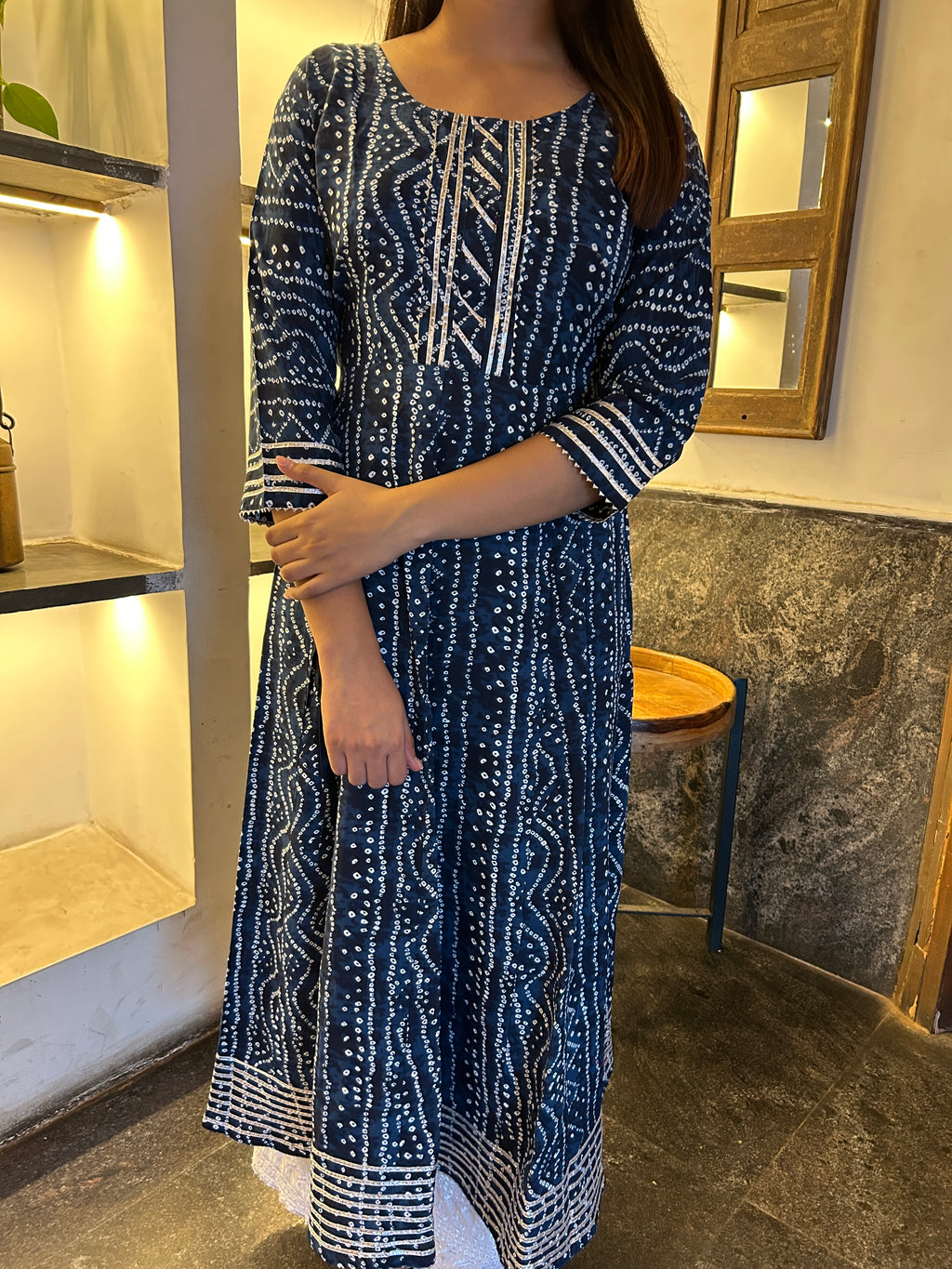 Blue Bandhej Meher Anarkali Kurti