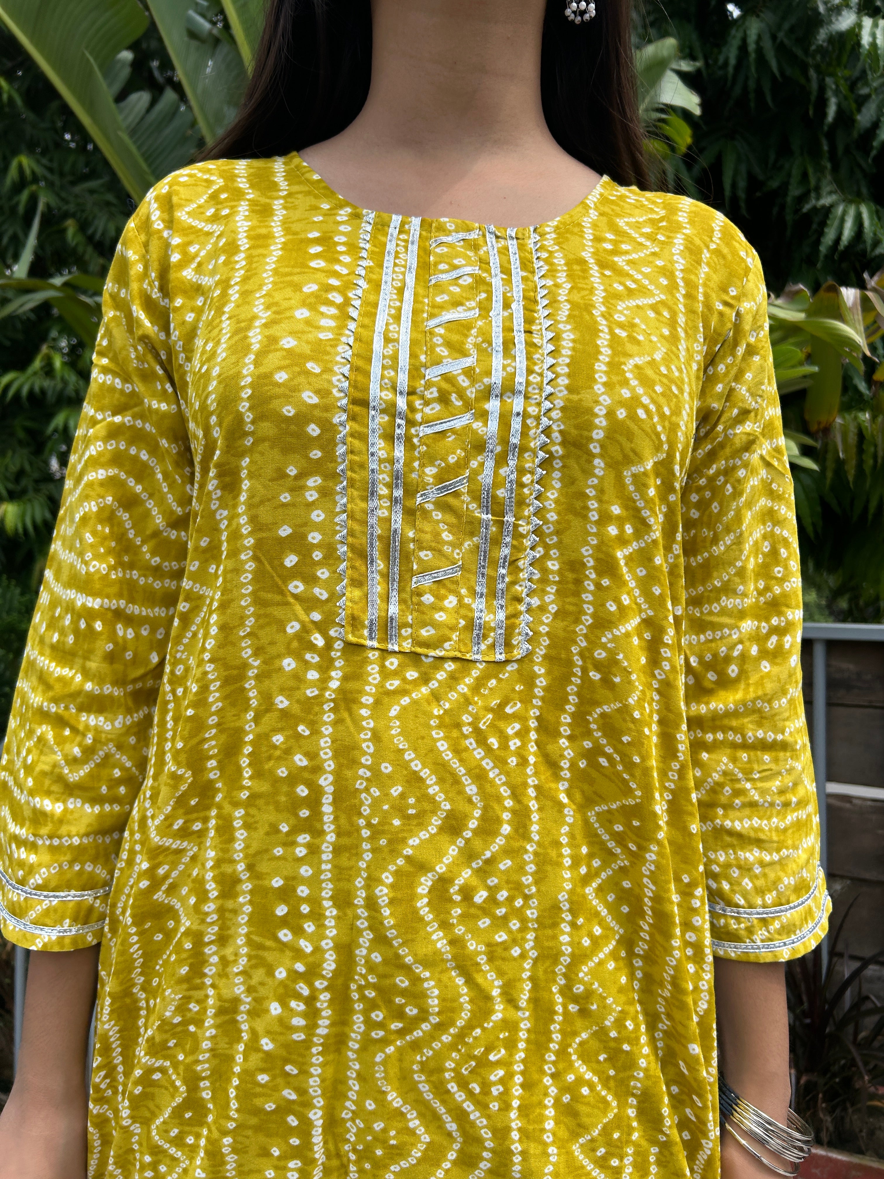 Yellow Bandhej Noorani Kurti