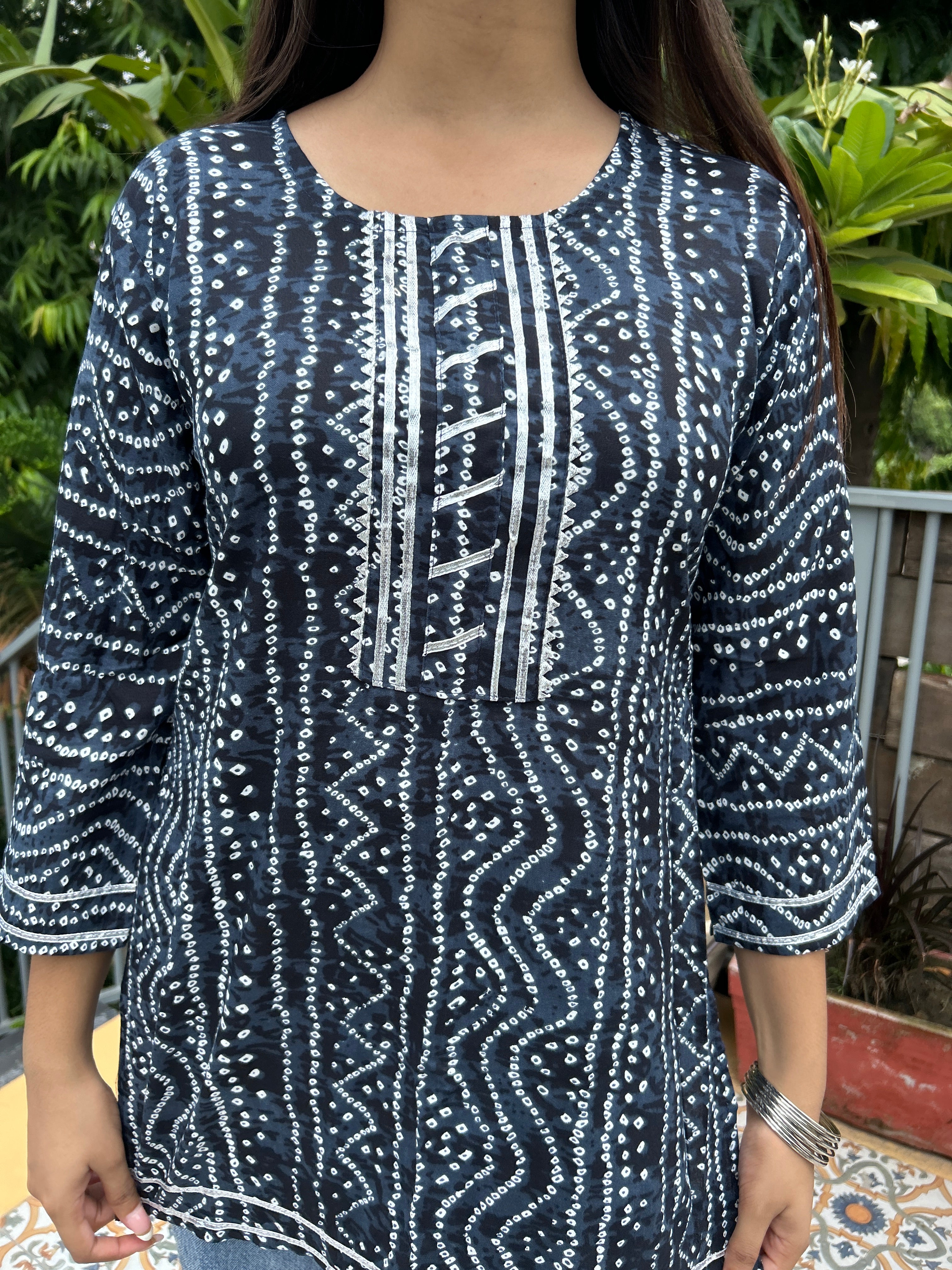 Navy Blue Bandhej Noorani Kurti