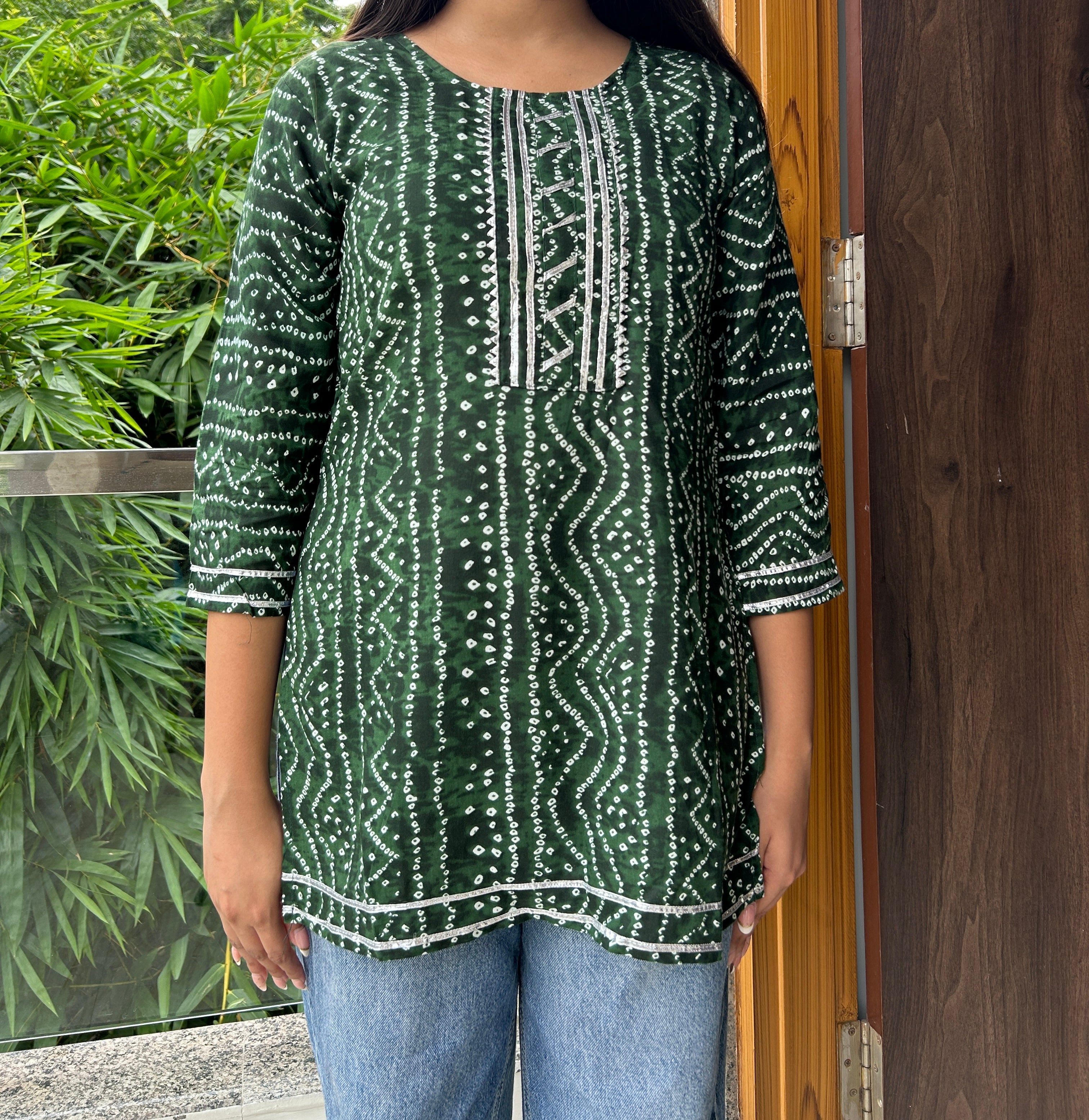 Olive Bandhej Noorani Kurti