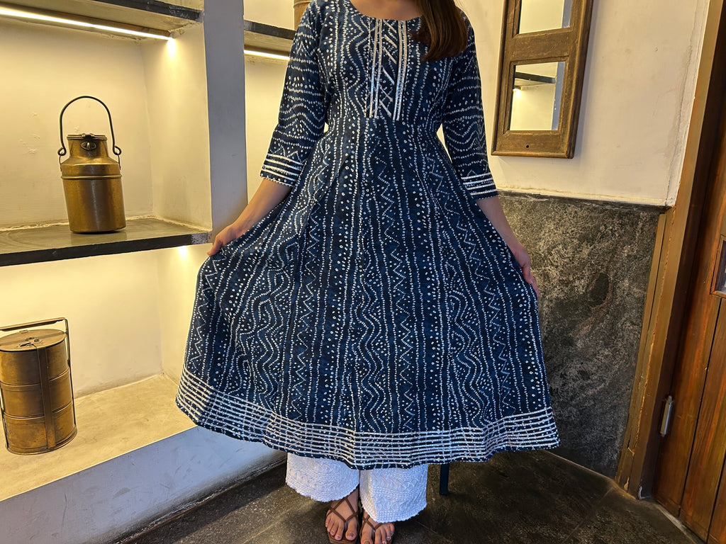 Blue Bandhej Meher Anarkali Kurti