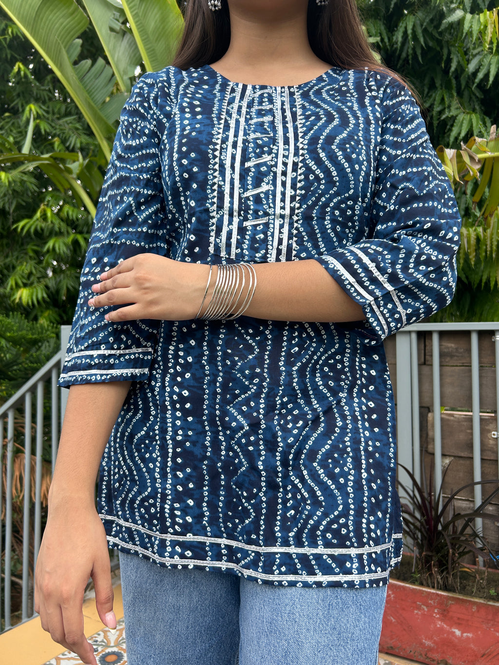 Blue Bandhej Noorani Kurti