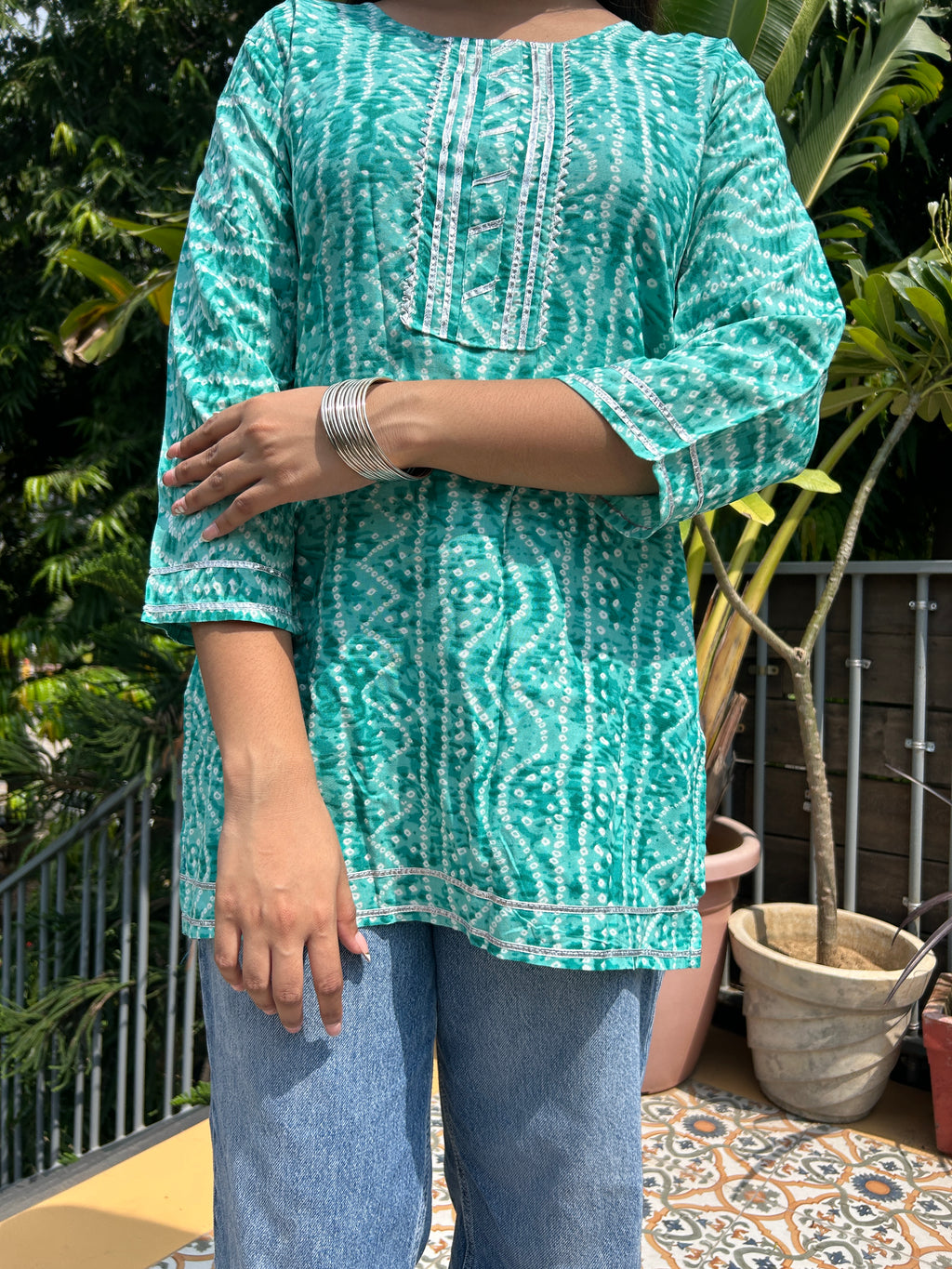 Light Green Bandhej Noorani Kurti