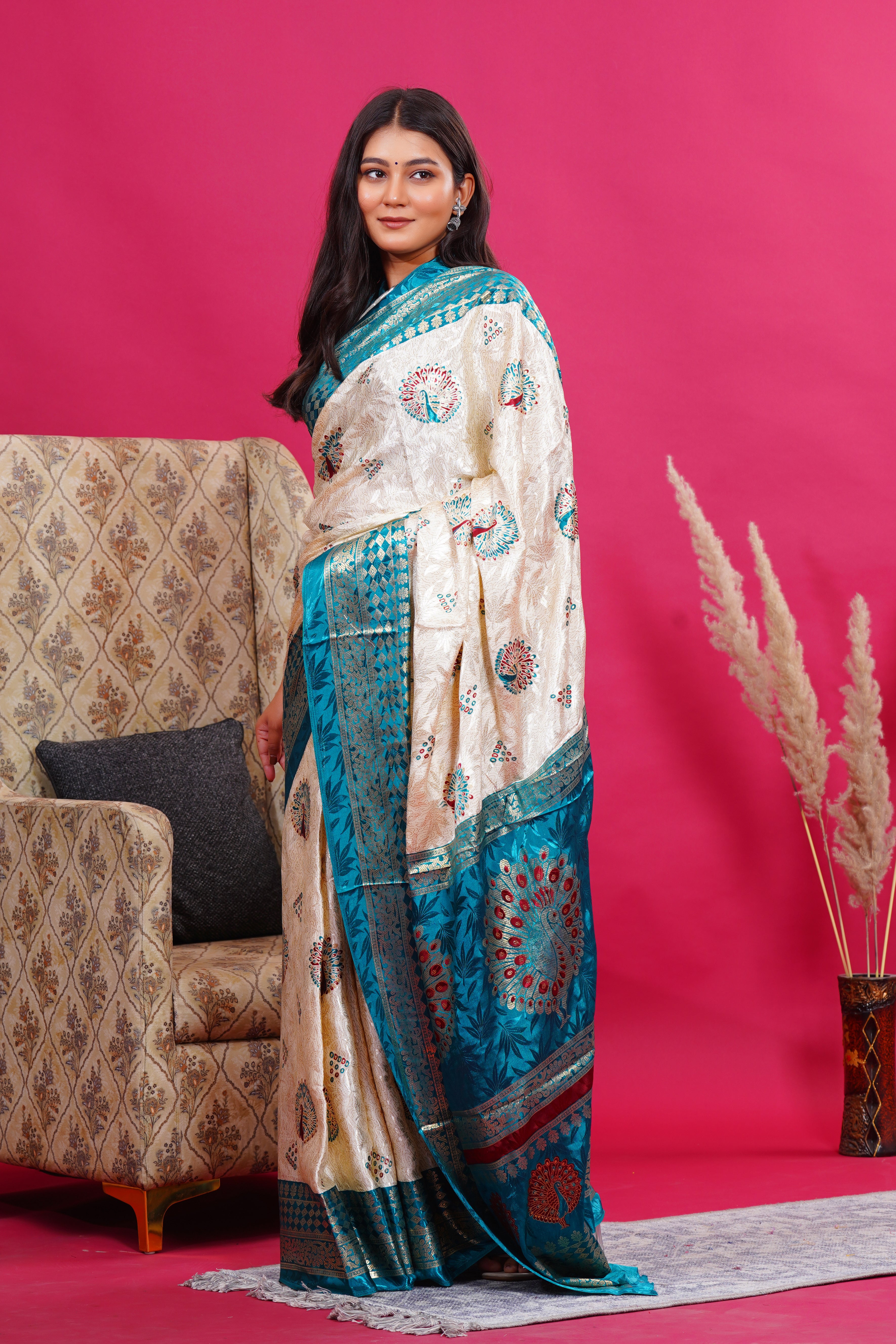 Green Golden Peacock Silk Saree