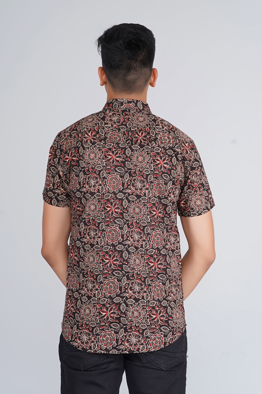 Ajrakh Jaal Half Sleevs Black Shirt