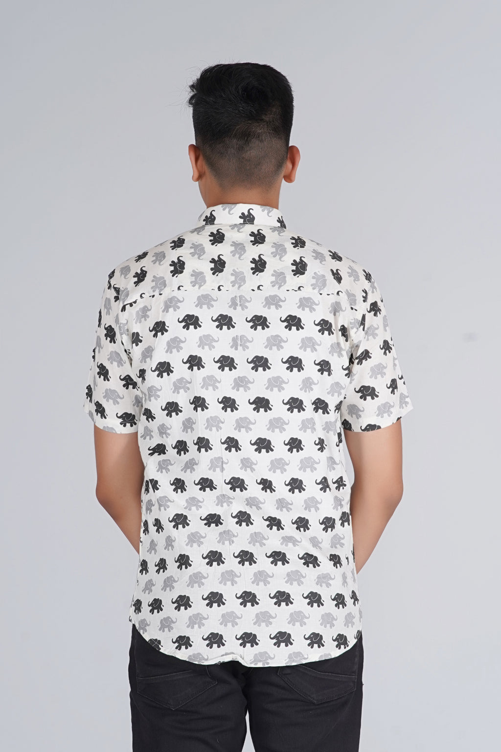 White-Black  Elephant Half Sleeve Shirt