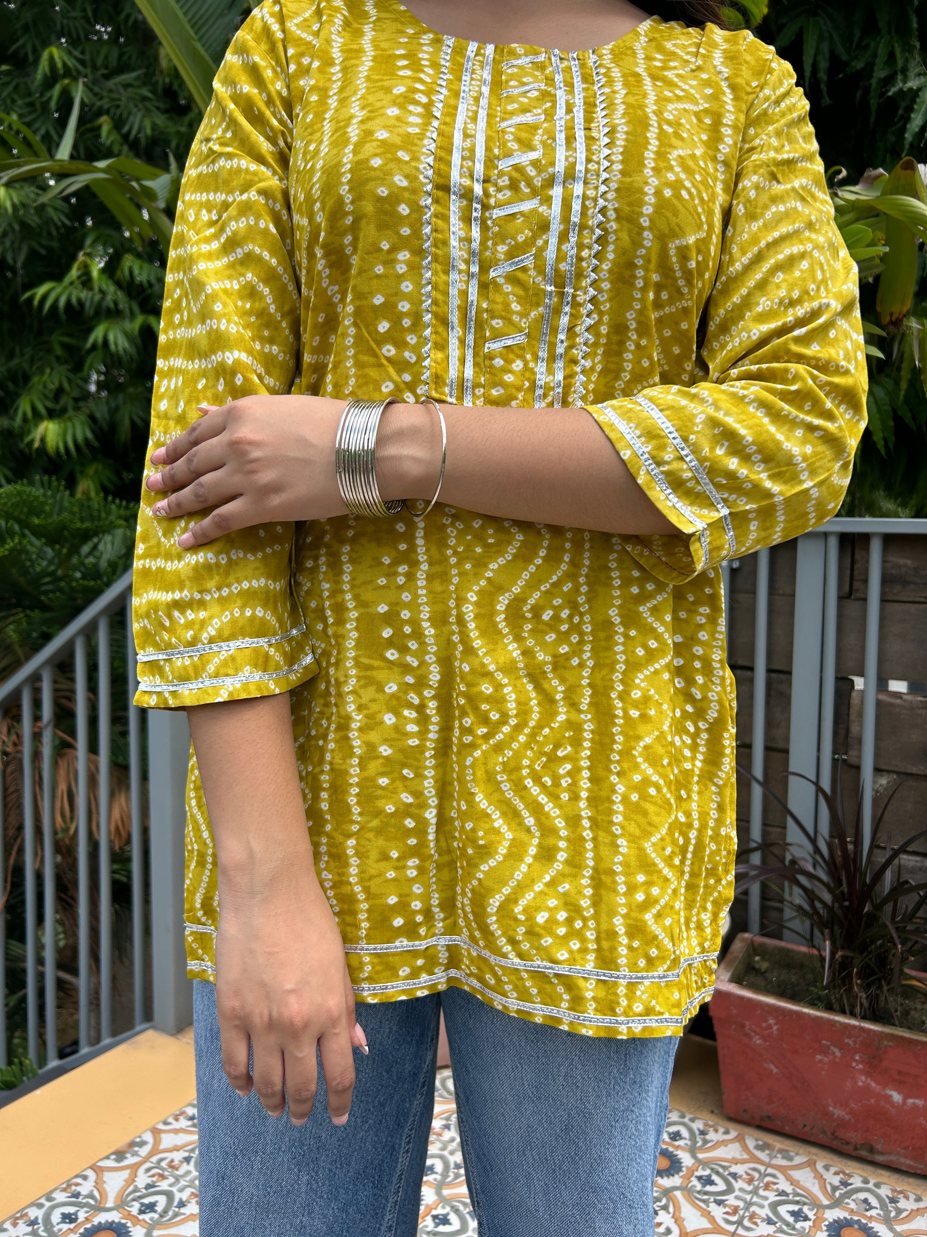 Yellow Bandhej Noorani Kurti