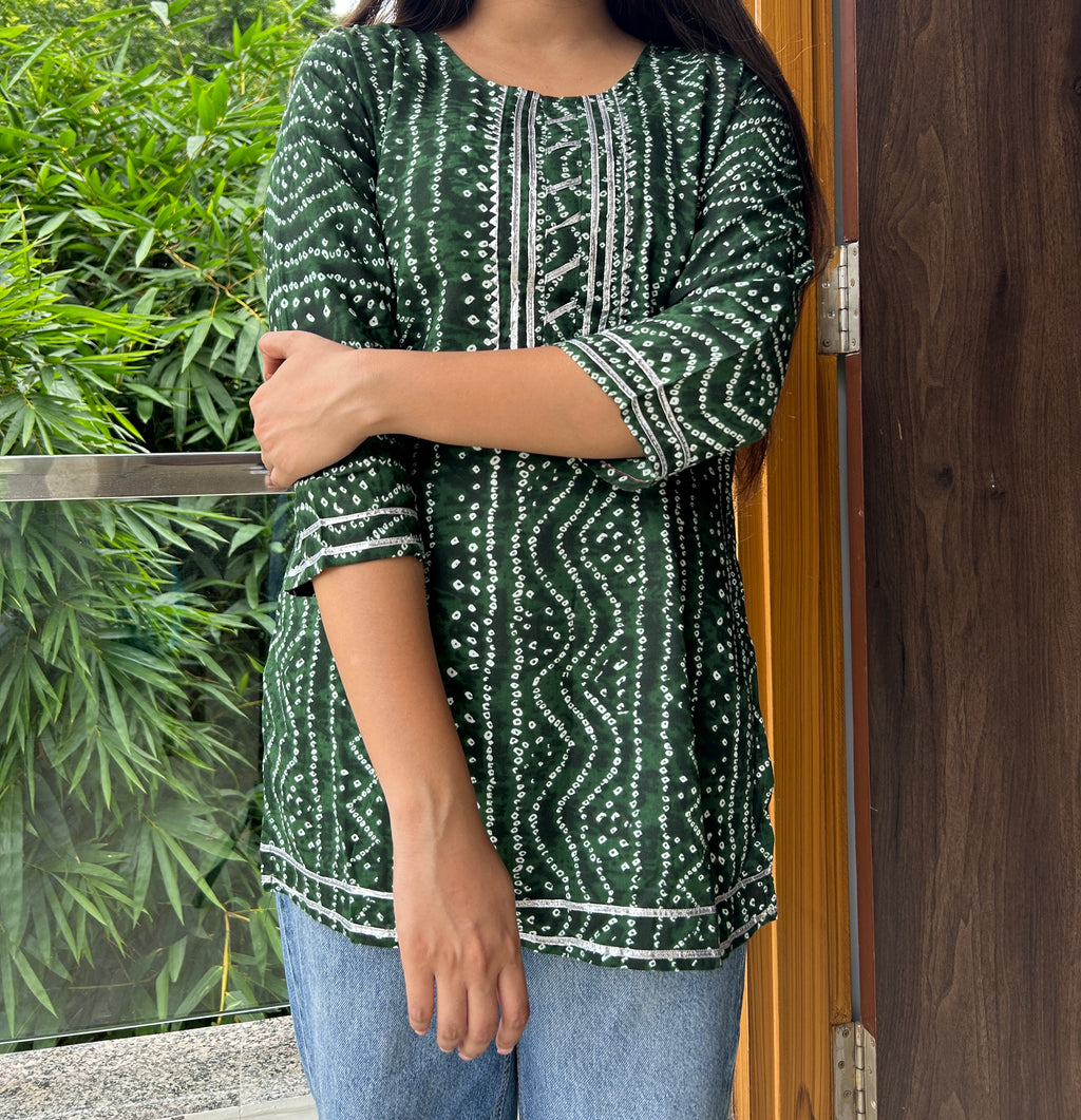 Olive Bandhej Noorani Kurti