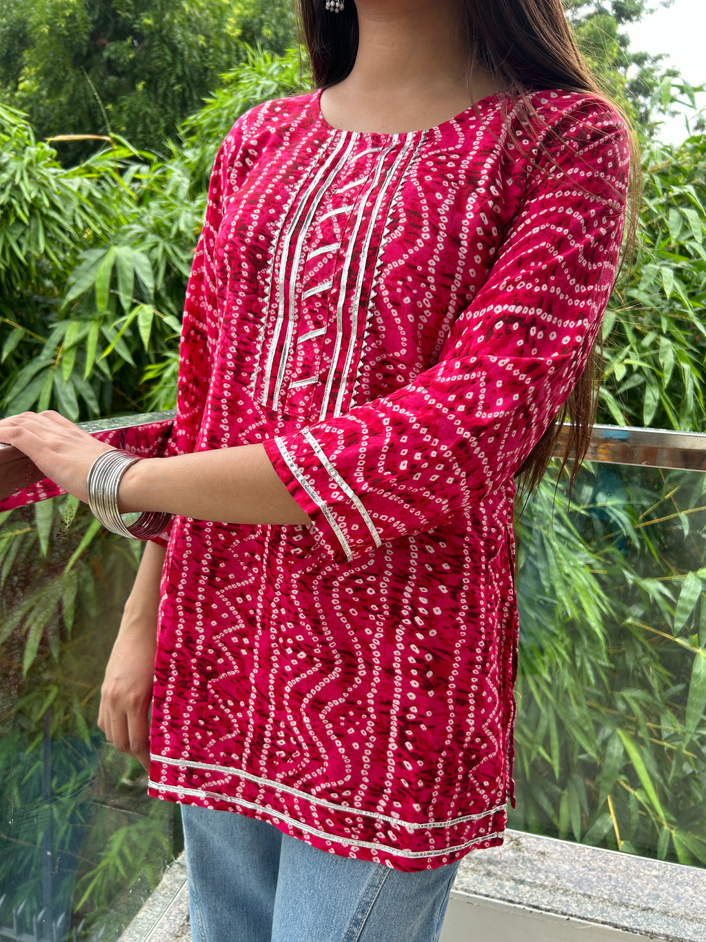 Rani Pink Bandhej Noorani Kurti