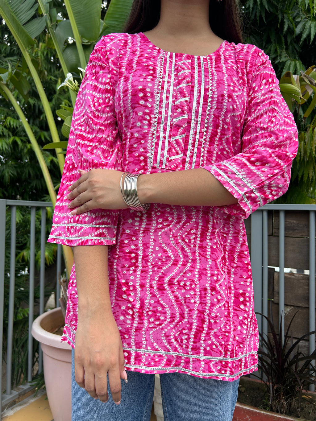 Light Pink Bandhej Noorani Kurti