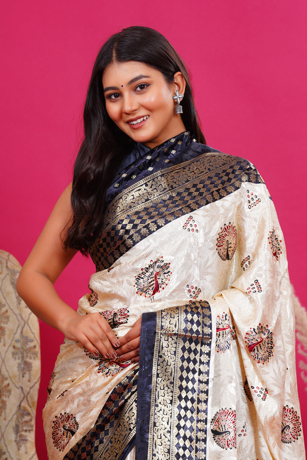 Black Golden Peacock Saree