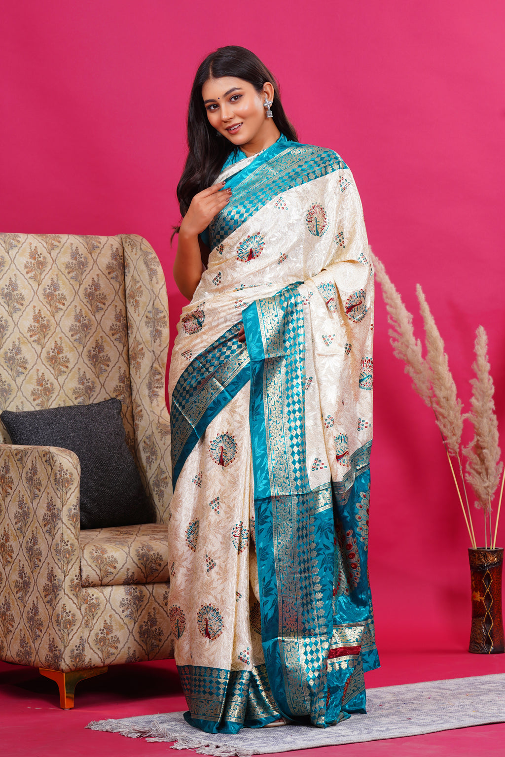 Green Golden Peacock Silk Saree