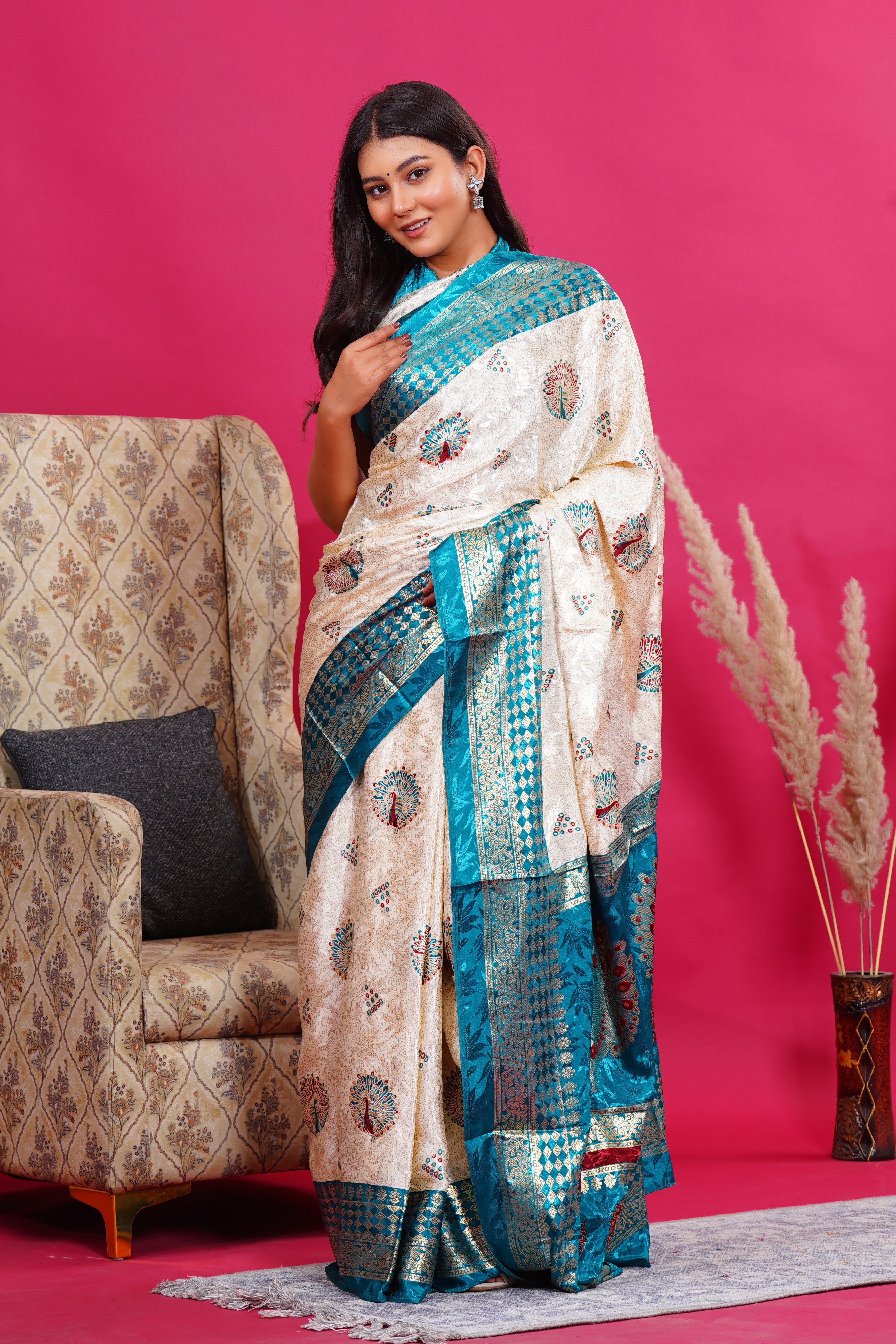 Green Golden Peacock Silk Saree