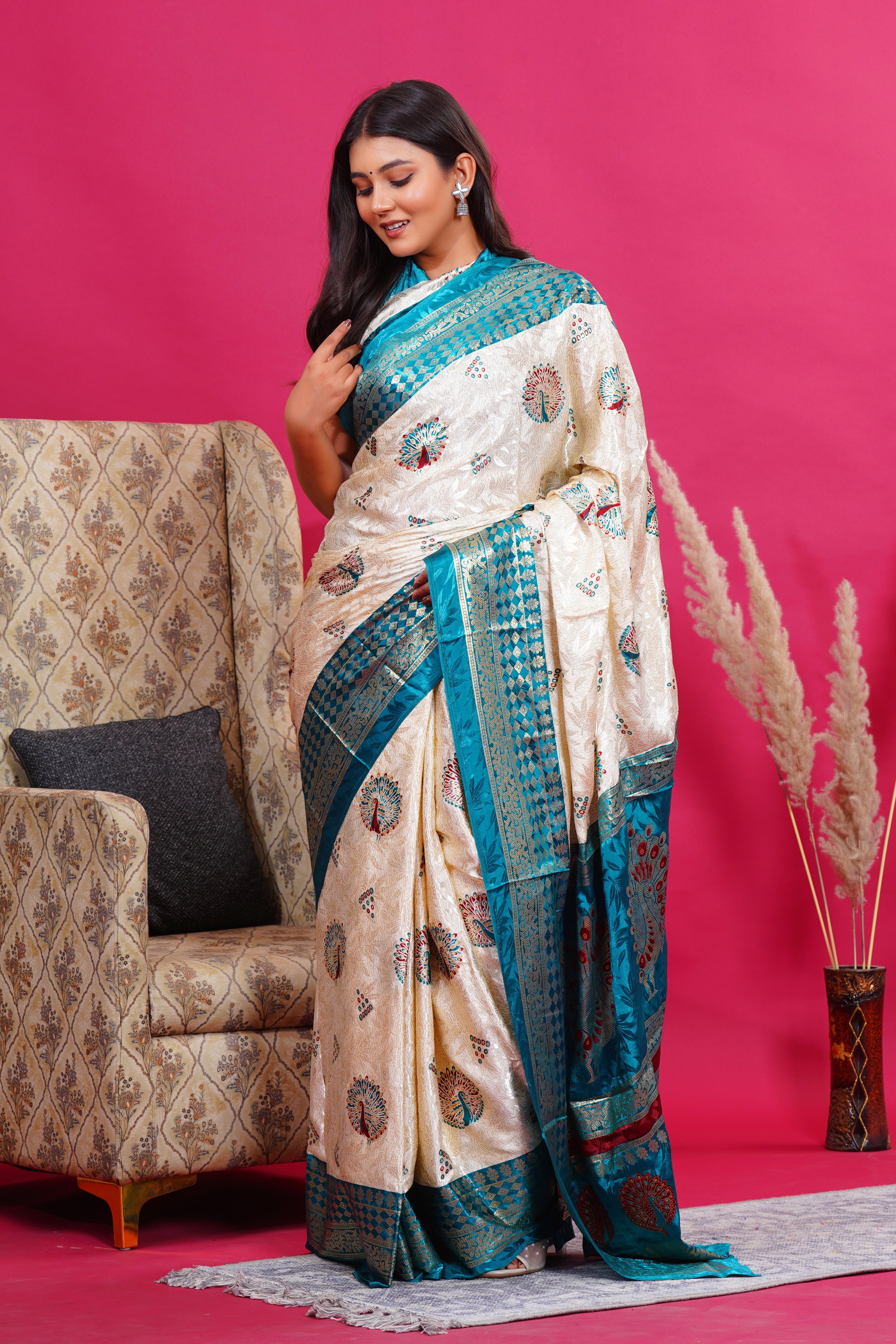 Green Golden Peacock Silk Saree