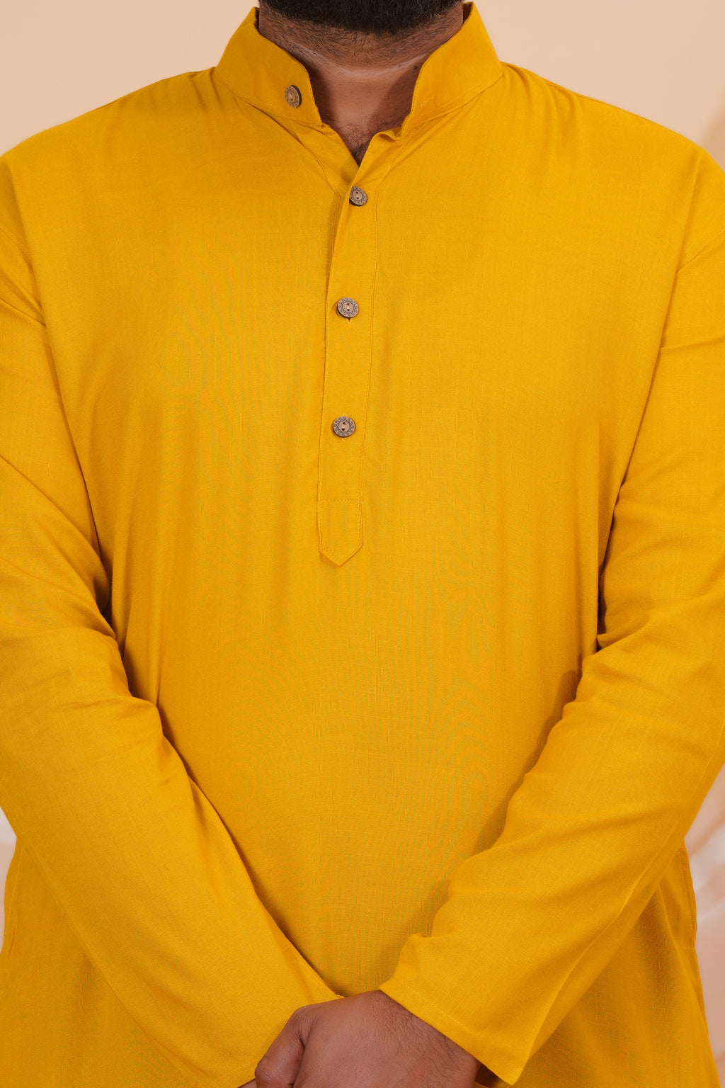Mustard Long Rayon Slub Solid Men's Kurta
