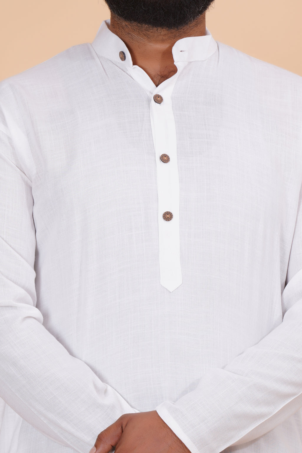 White Long Rayon Slub Solid Men's Kurta