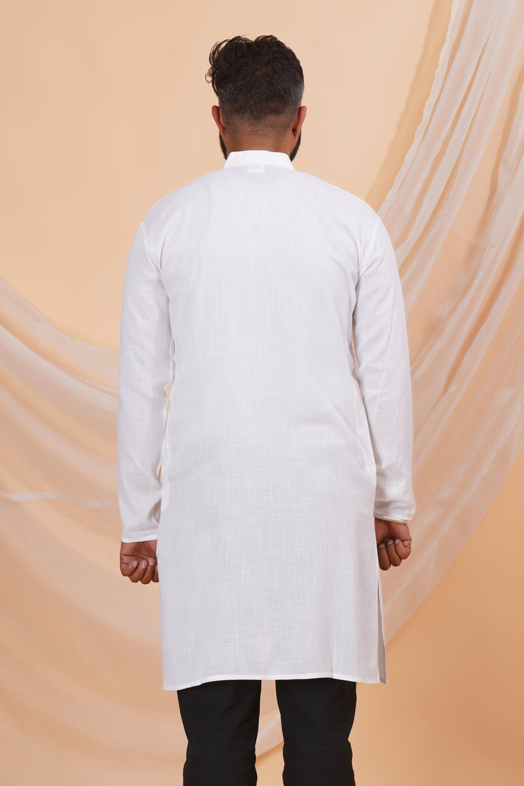 White Long Rayon Slub Solid Men's Kurta