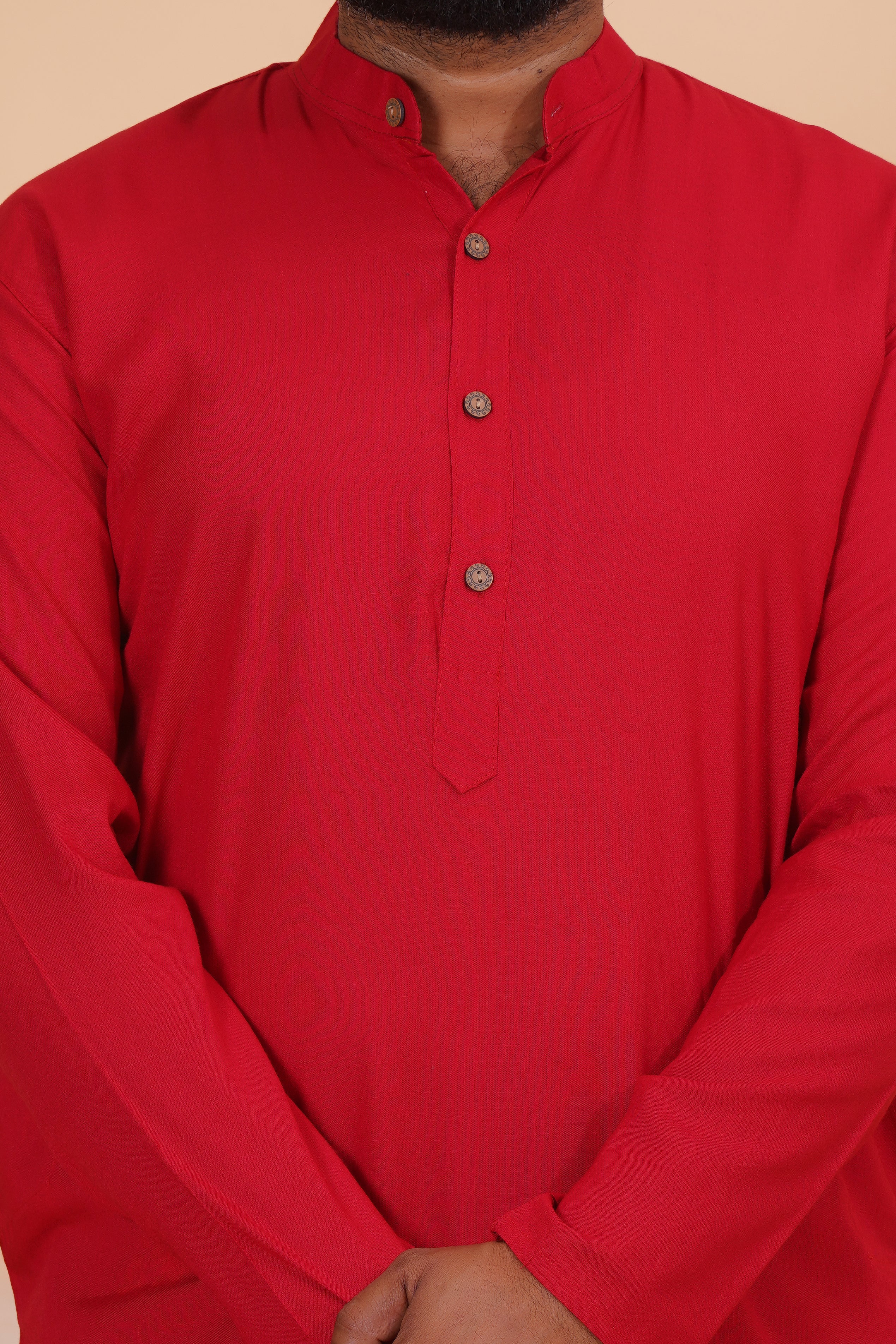 Maroon Long Rayon Slub Solid Men's Ethnic Wear Kurta