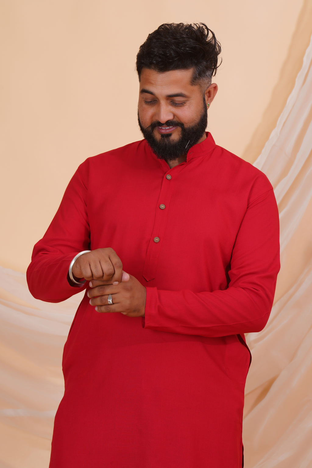 Maroon Long Rayon Slub Solid Men's Ethnic Wear Kurta