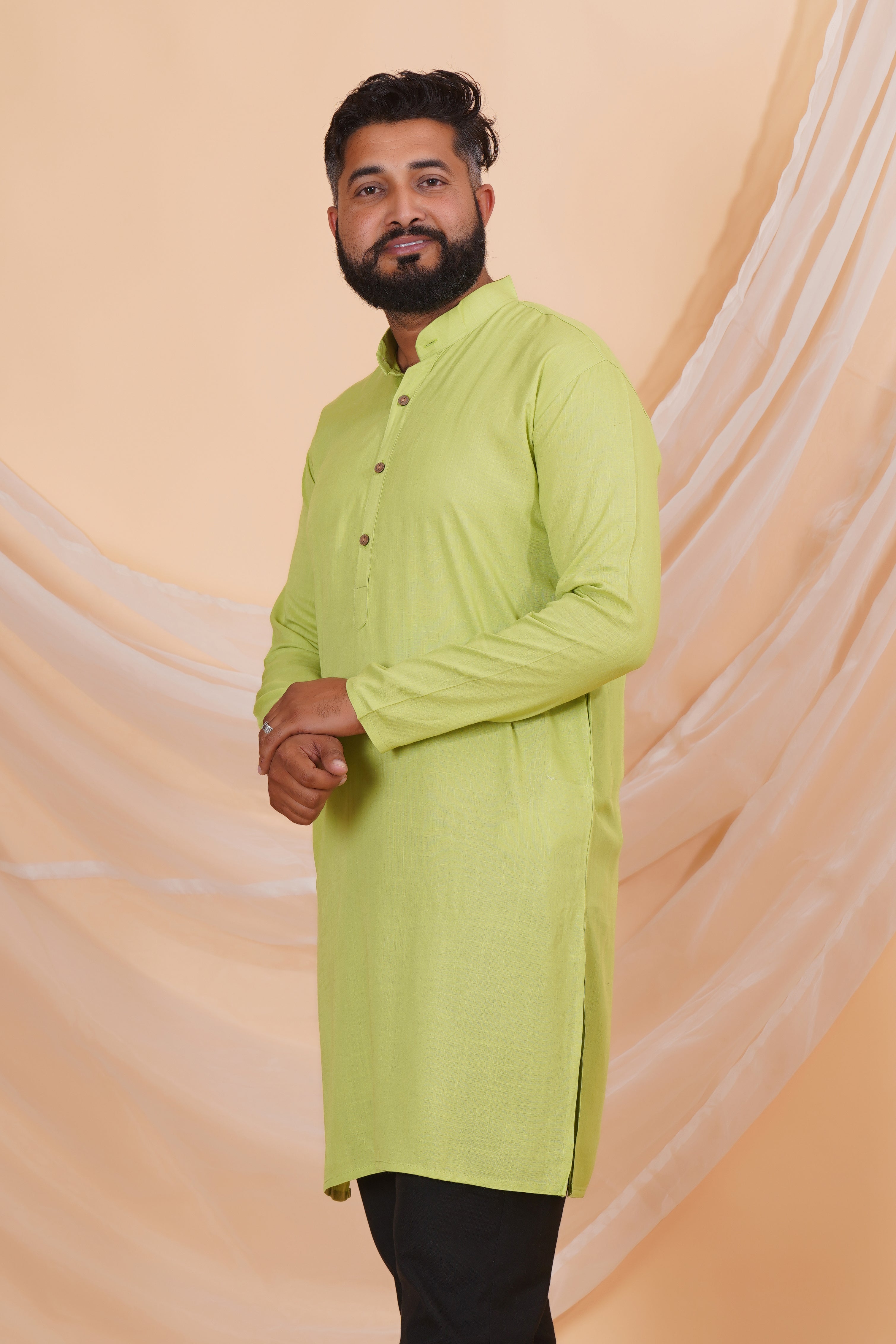 Pista Long Rayon Slub Solid Men's Kurta