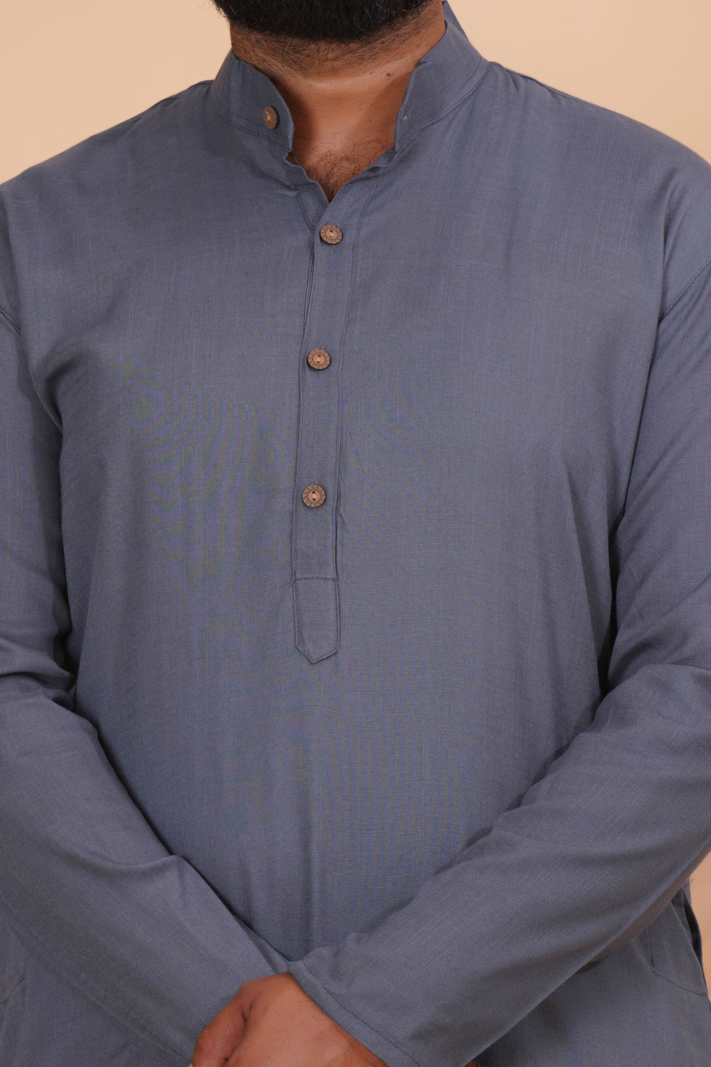 Grey Long Rayon Slub Solid Men's Kurta