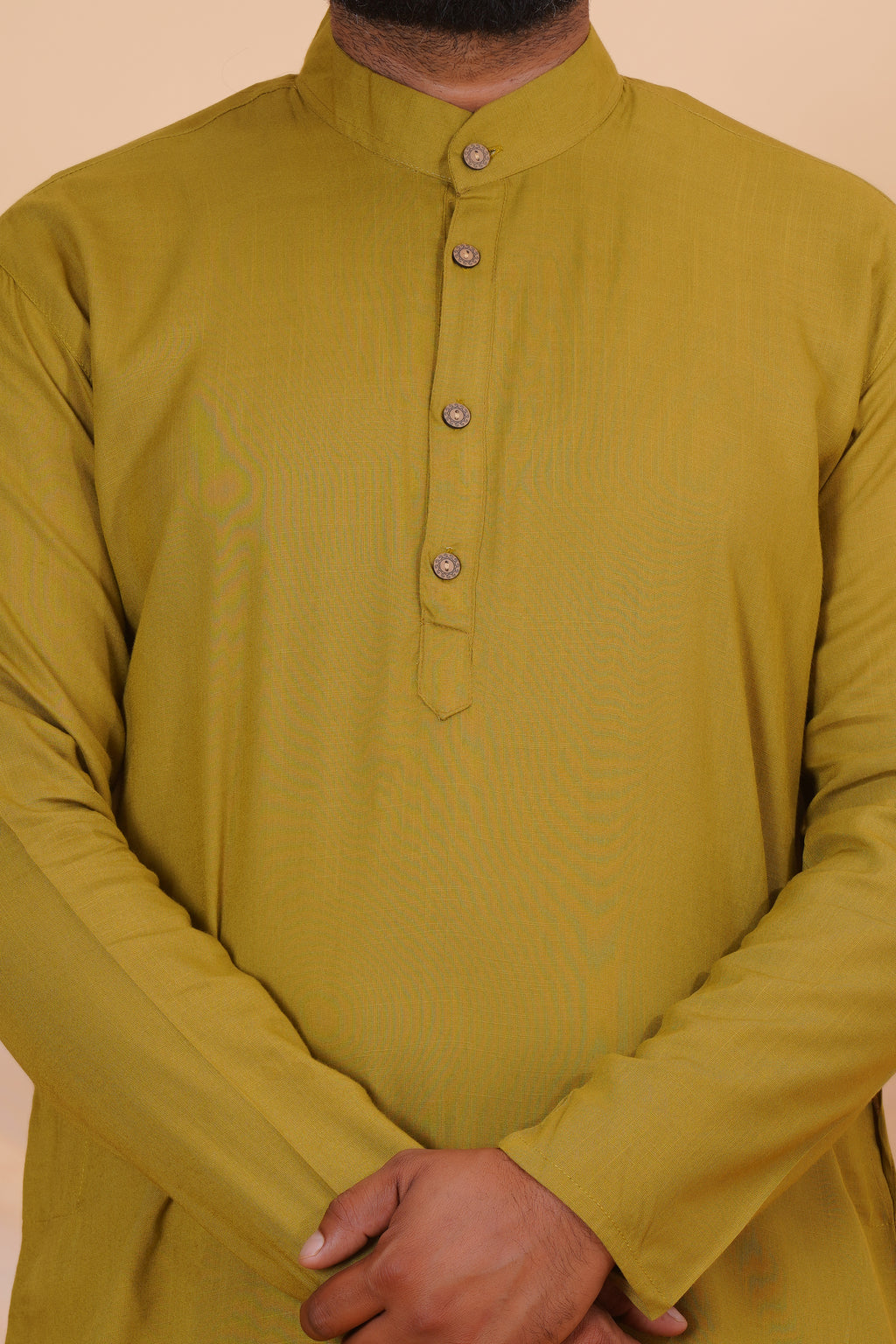 Olive Long Rayon Slub Solid Men's Kurta