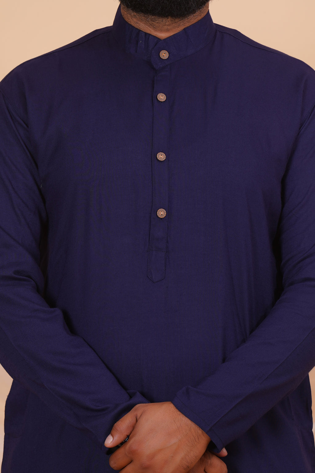 Navy Blue Long Rayon Slub Solid Men's Kurta