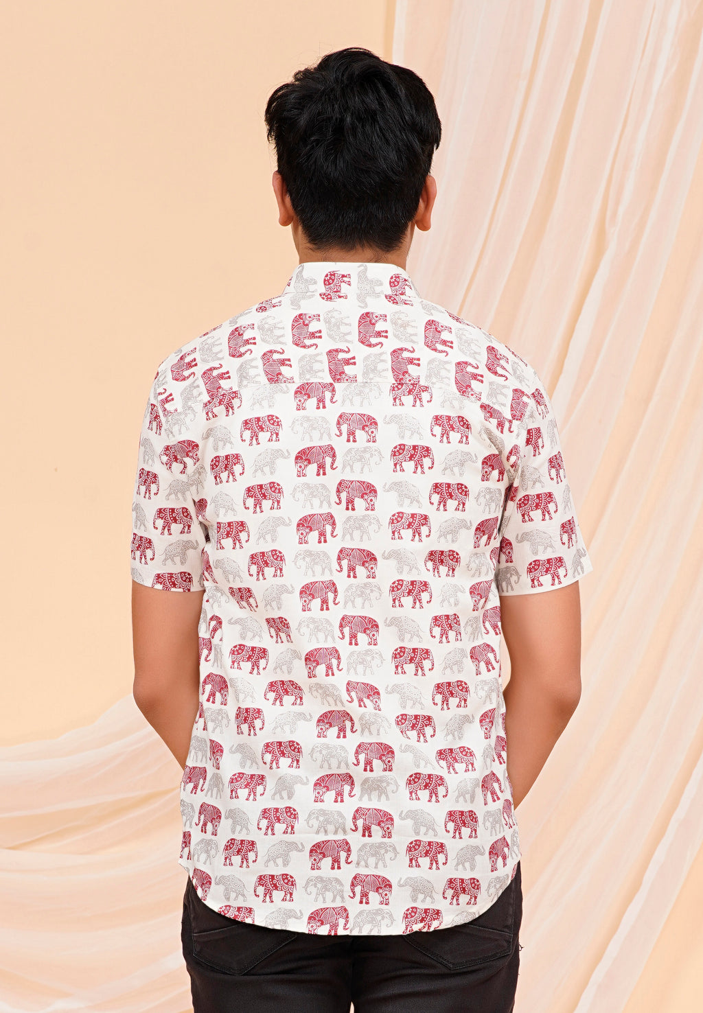Maroon Cream Elephant Half Sleeves Shirt