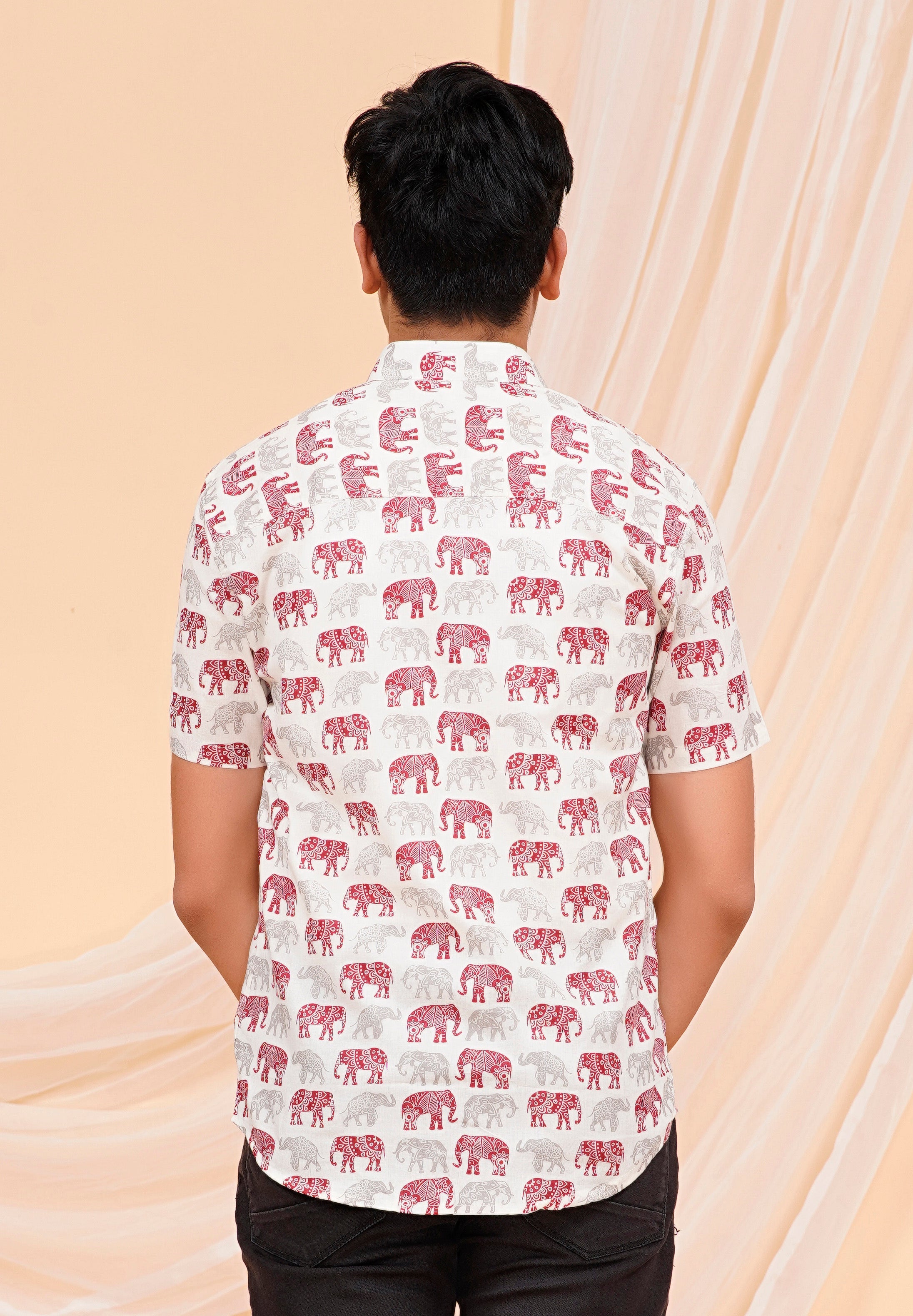 Maroon Cream Elephant Half Sleeves Shirt