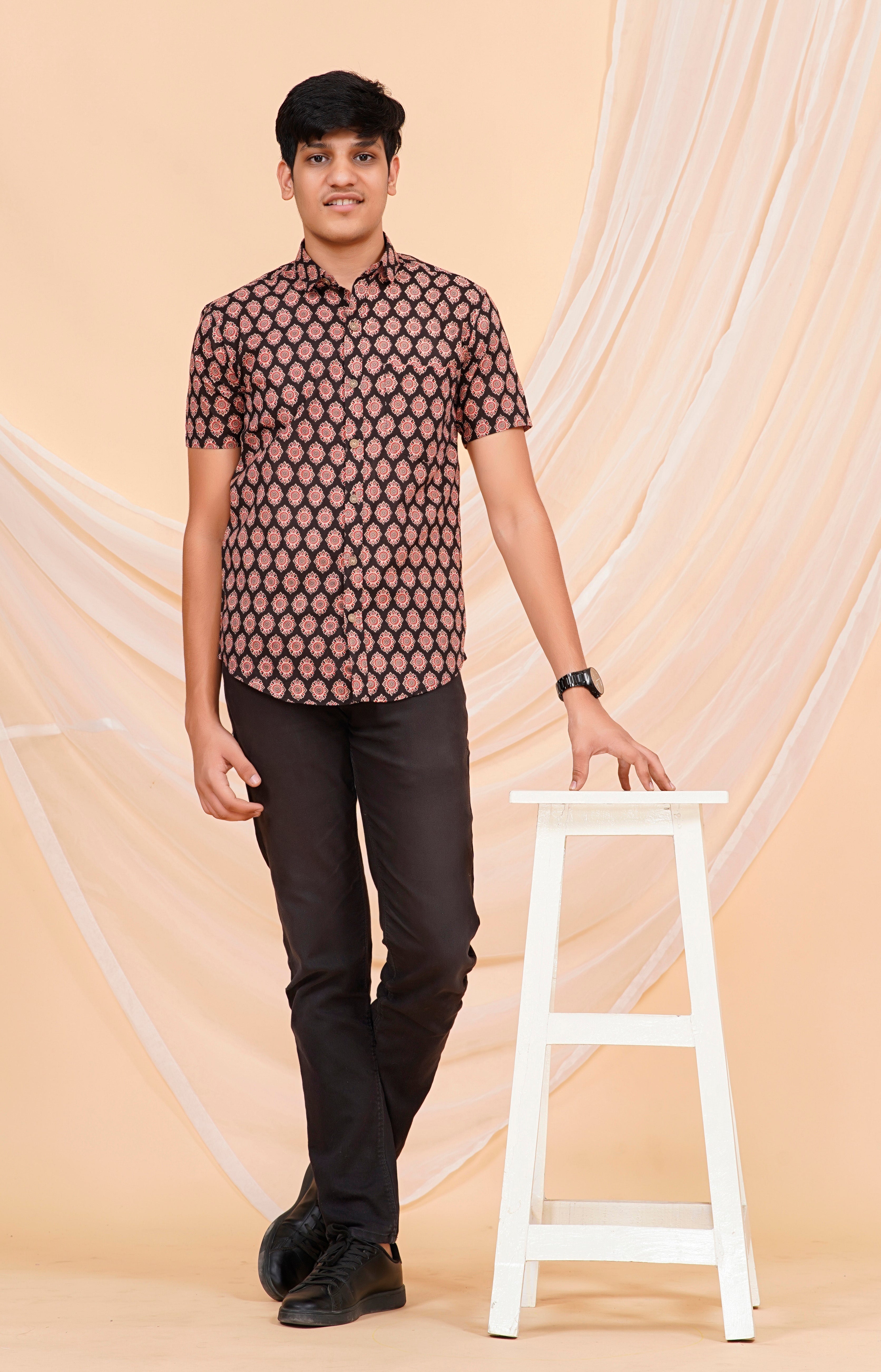 Ajrakh Tilak Half Sleeves Shirt