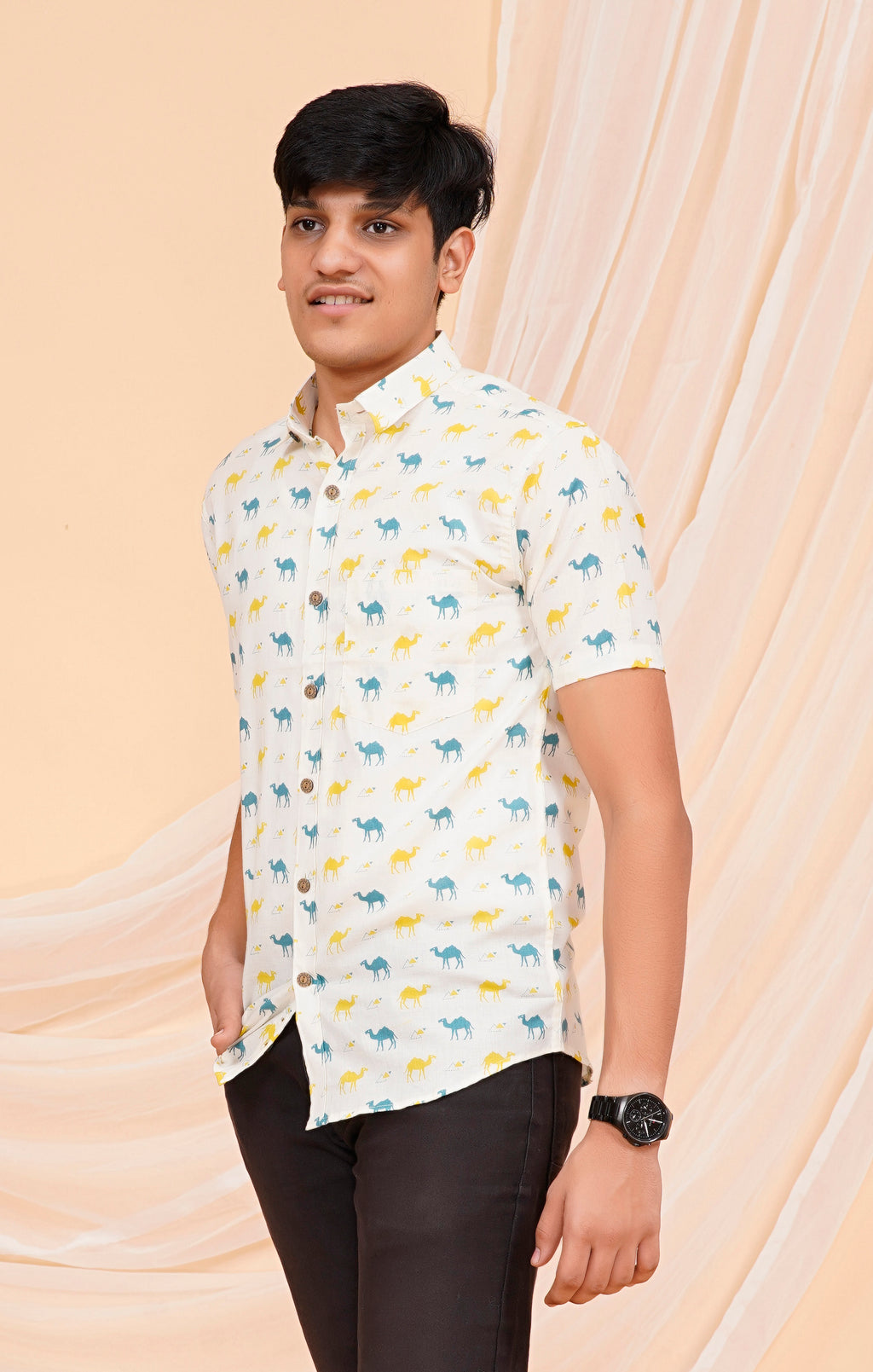 Yellow-Green Camel Half Sleeves Shirt