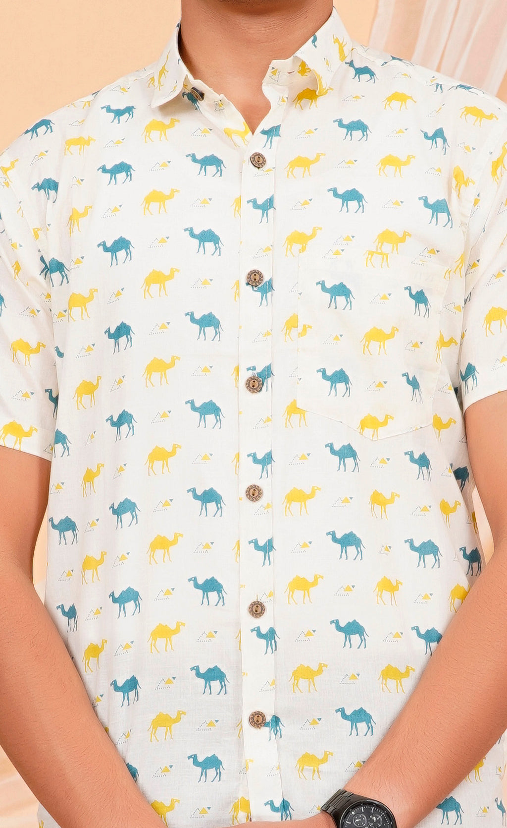 Yellow-Green Camel Half Sleeves Shirt