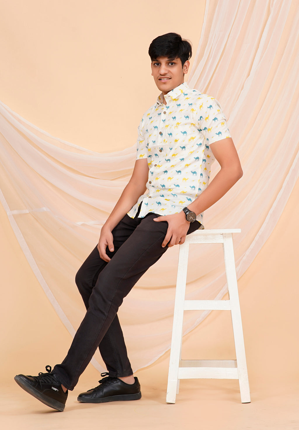 Yellow-Green Camel Half Sleeves Shirt