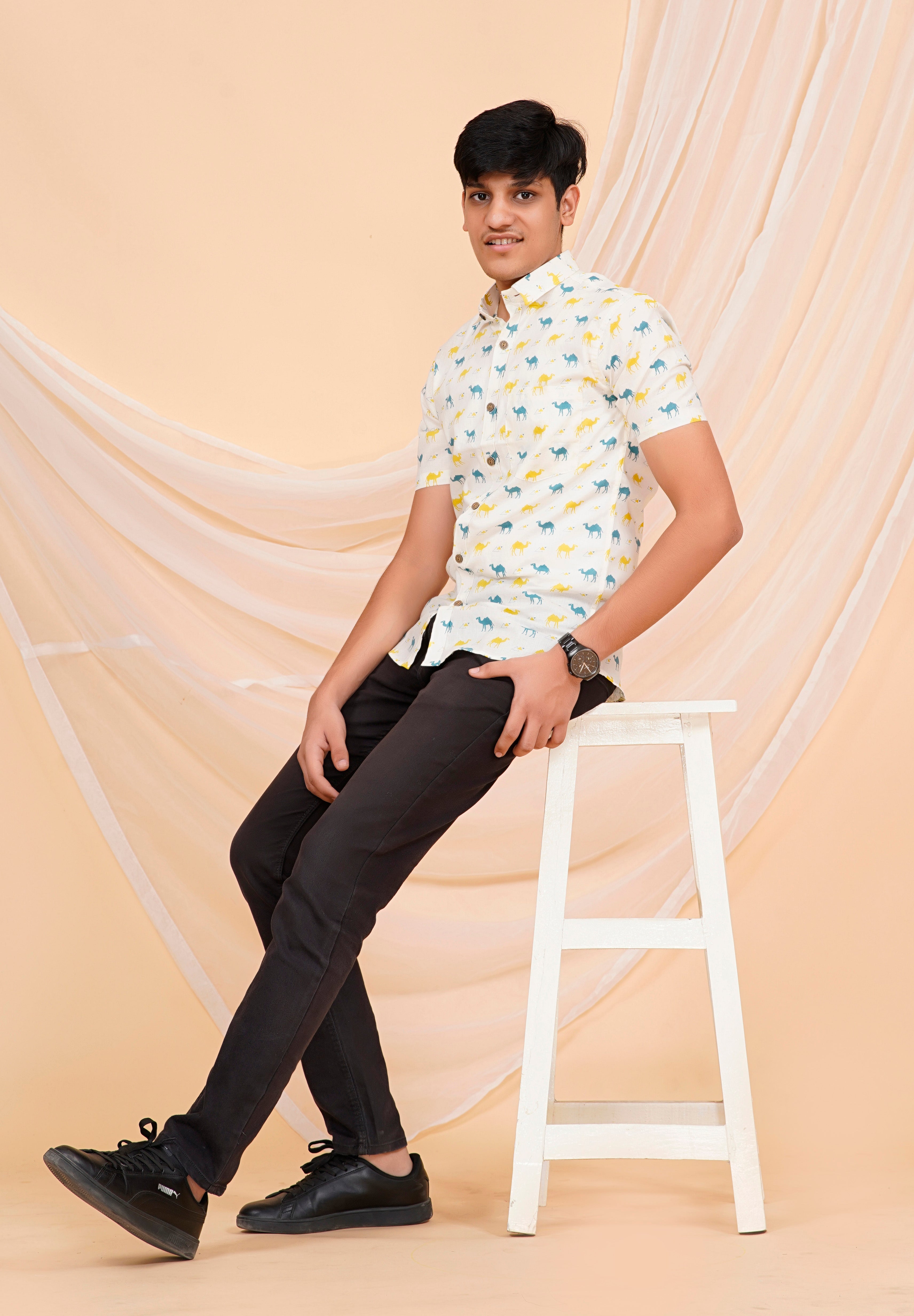 Yellow-Green Camel Half Sleeves Shirt