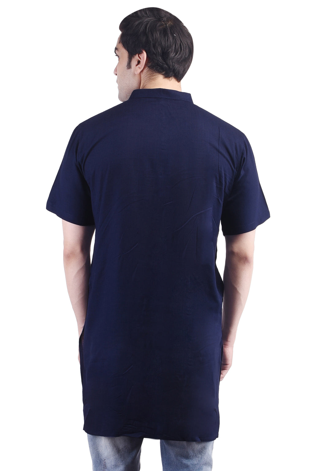 Navy Blue Short Rayon Slub Solid Men's Modi Kurta
