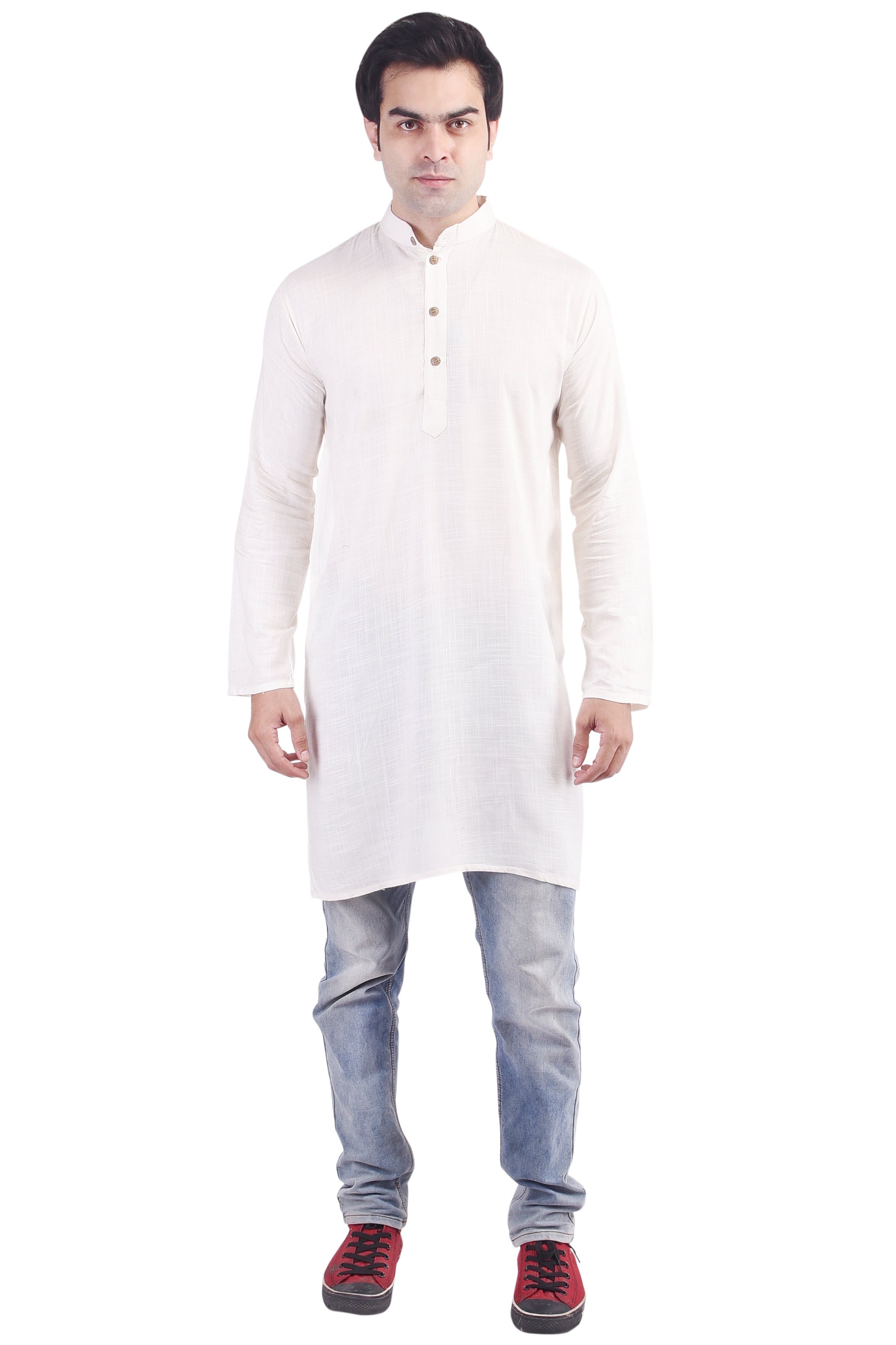 Off-White Long Rayon Slub Solid Men's Kurta