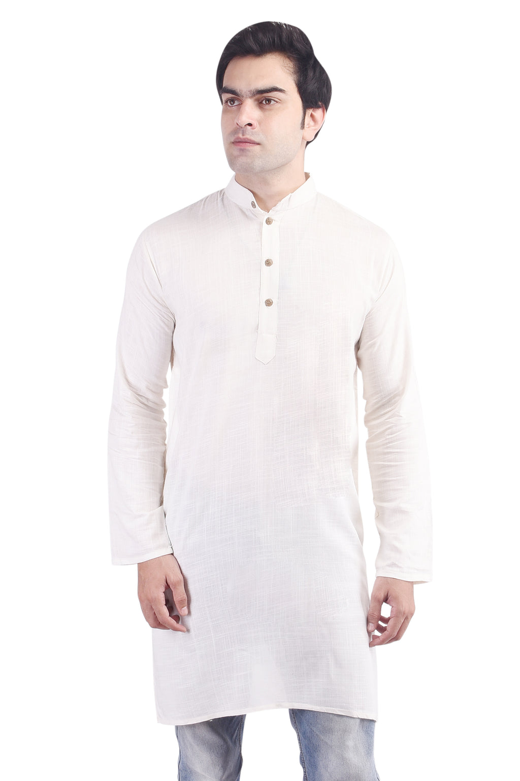 Off-White Long Rayon Slub Solid Men's Kurta