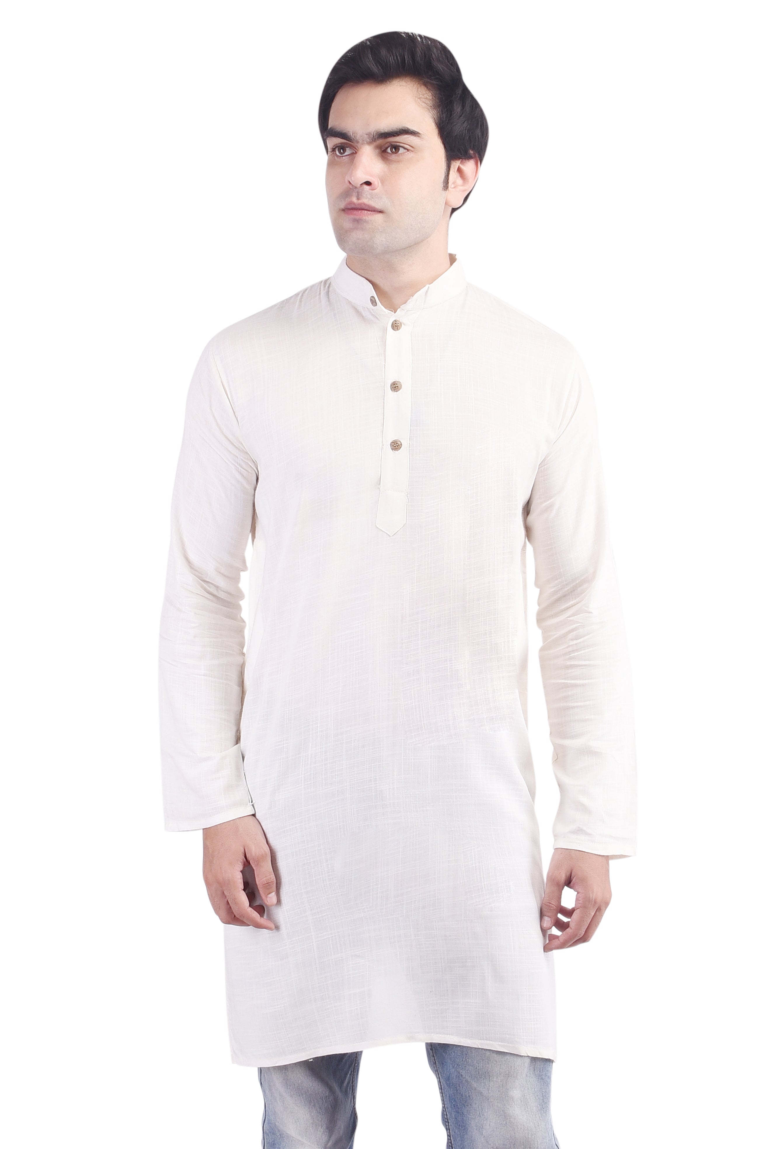 Off-White Long Rayon Slub Solid Men's Kurta