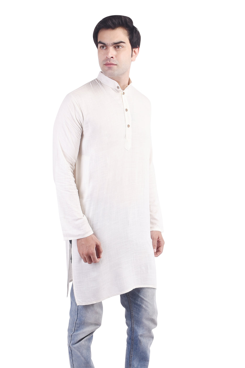 Off-White Long Rayon Slub Solid Men's Kurta