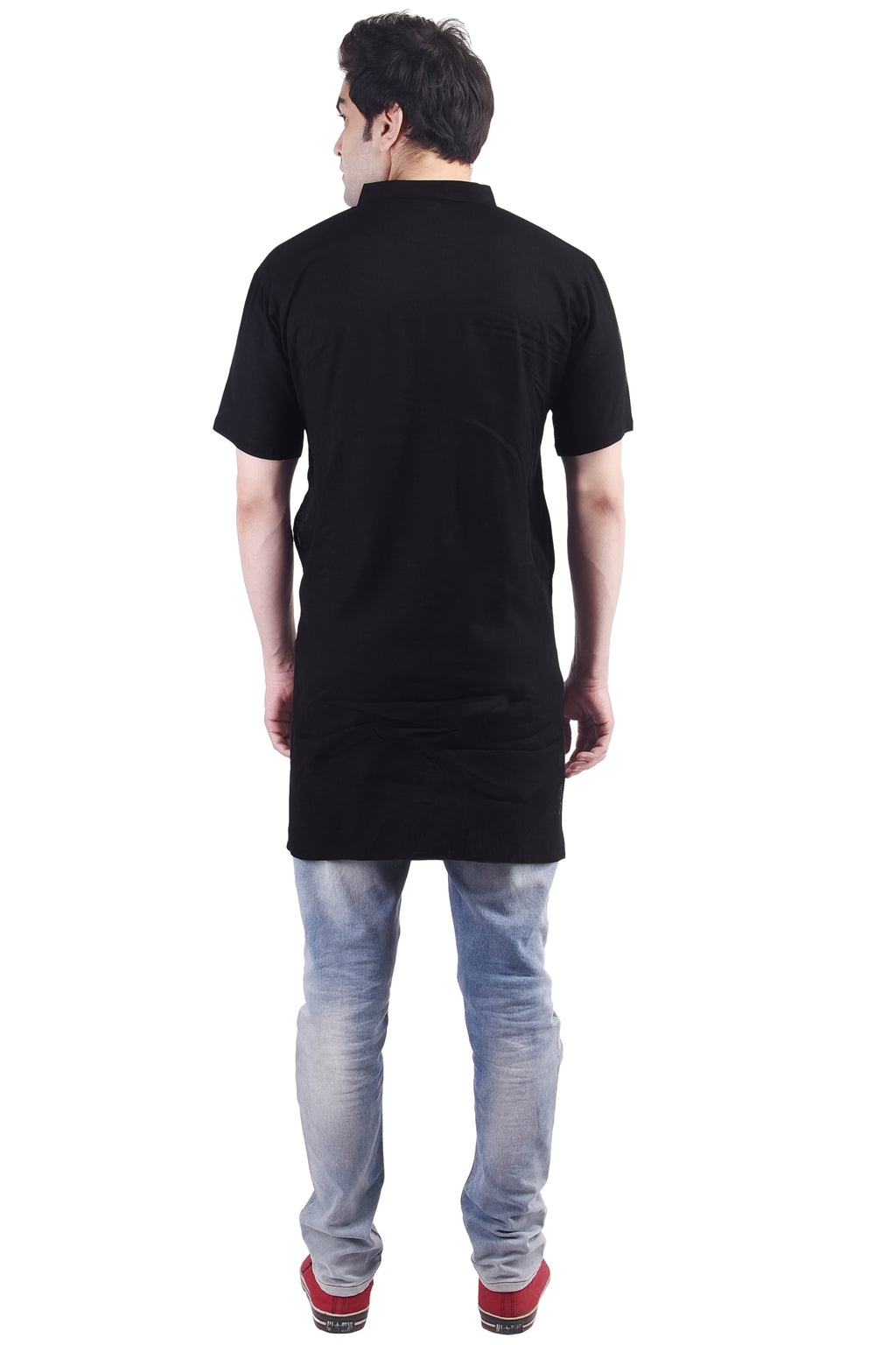 Black Short Rayon Slub Solid Men's Modi Kurta