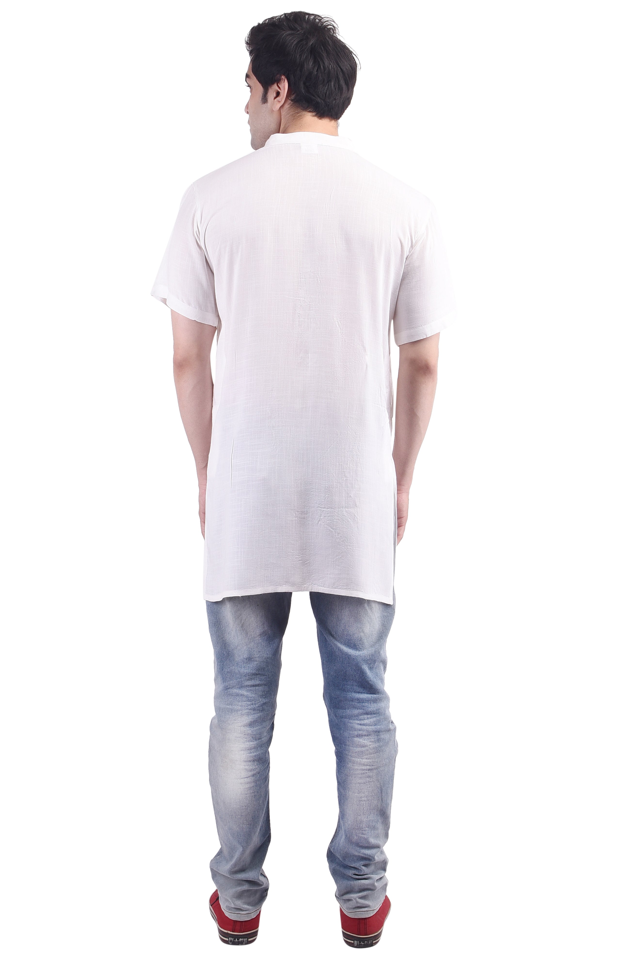 White Short Rayon Slub Solid Men's Modi Kurta