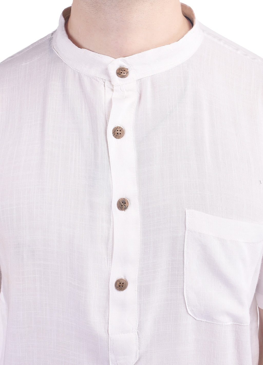 White Short Rayon Slub Solid Men's Modi Kurta