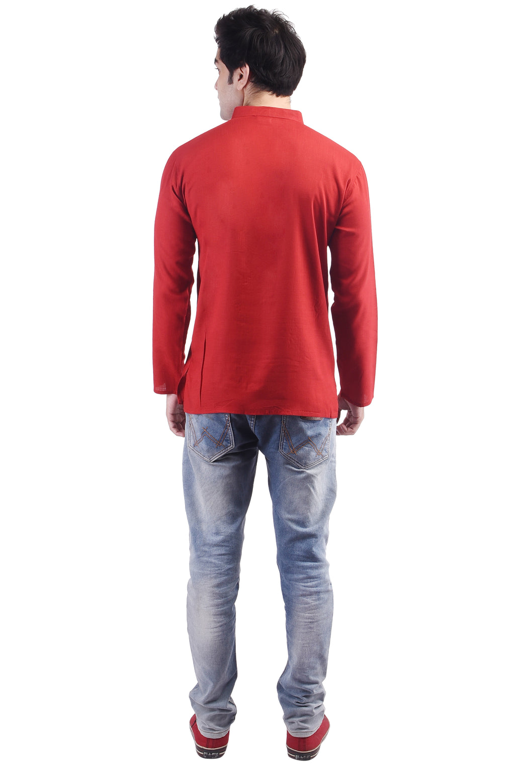 Maroon Short Rayon Slub Solid Men's Kurta